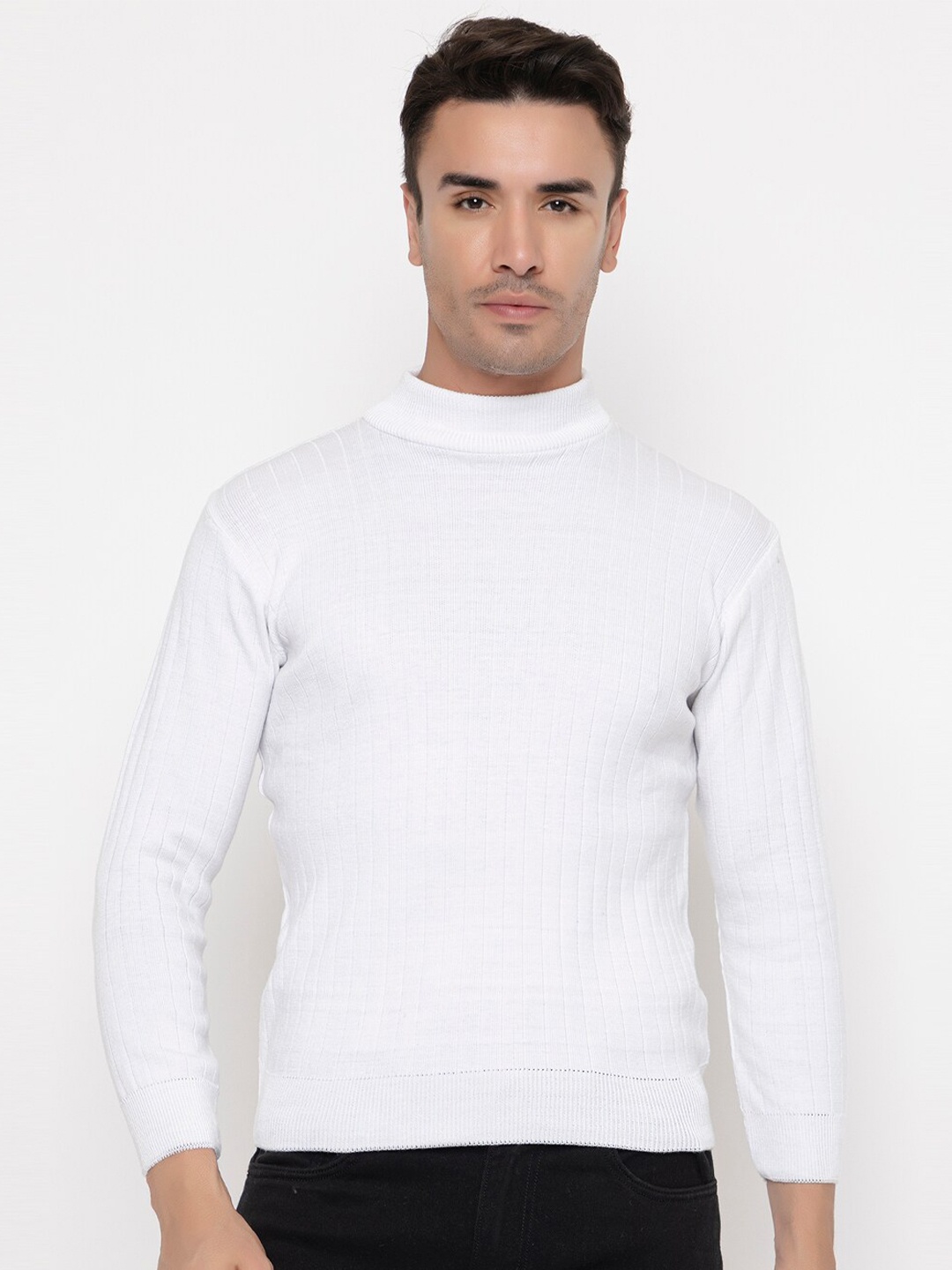

TYSORT Mock Collar Knitted Wool Pullover, White