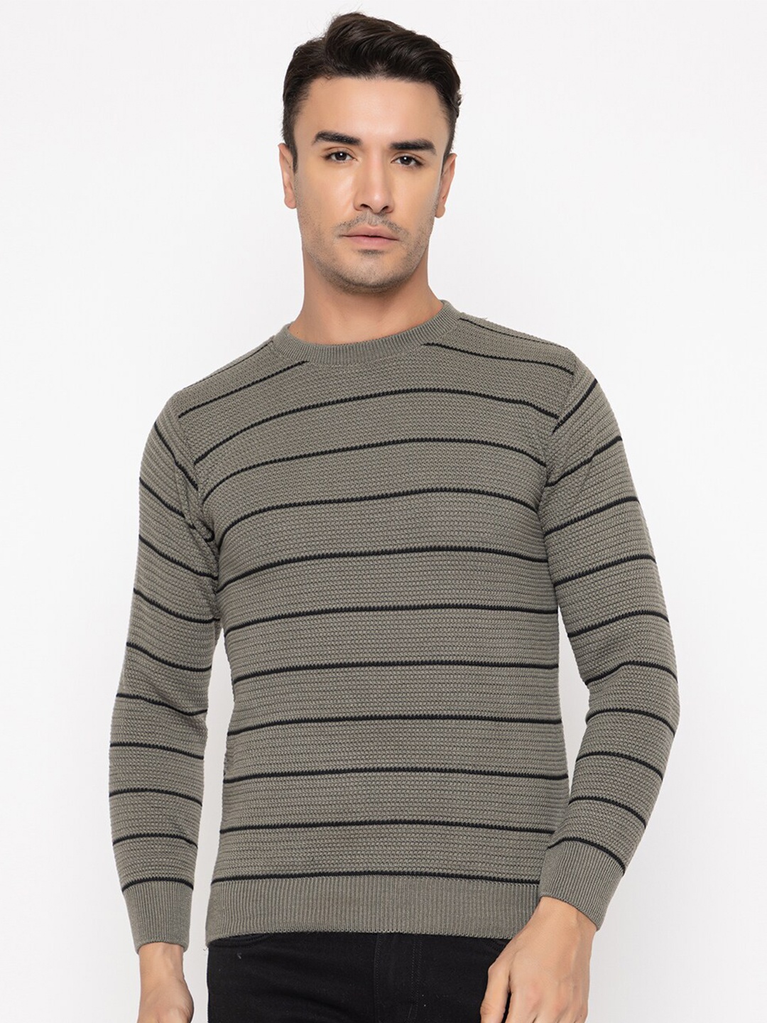 

TYSORT Striped Wool Pullover Sweater, Grey