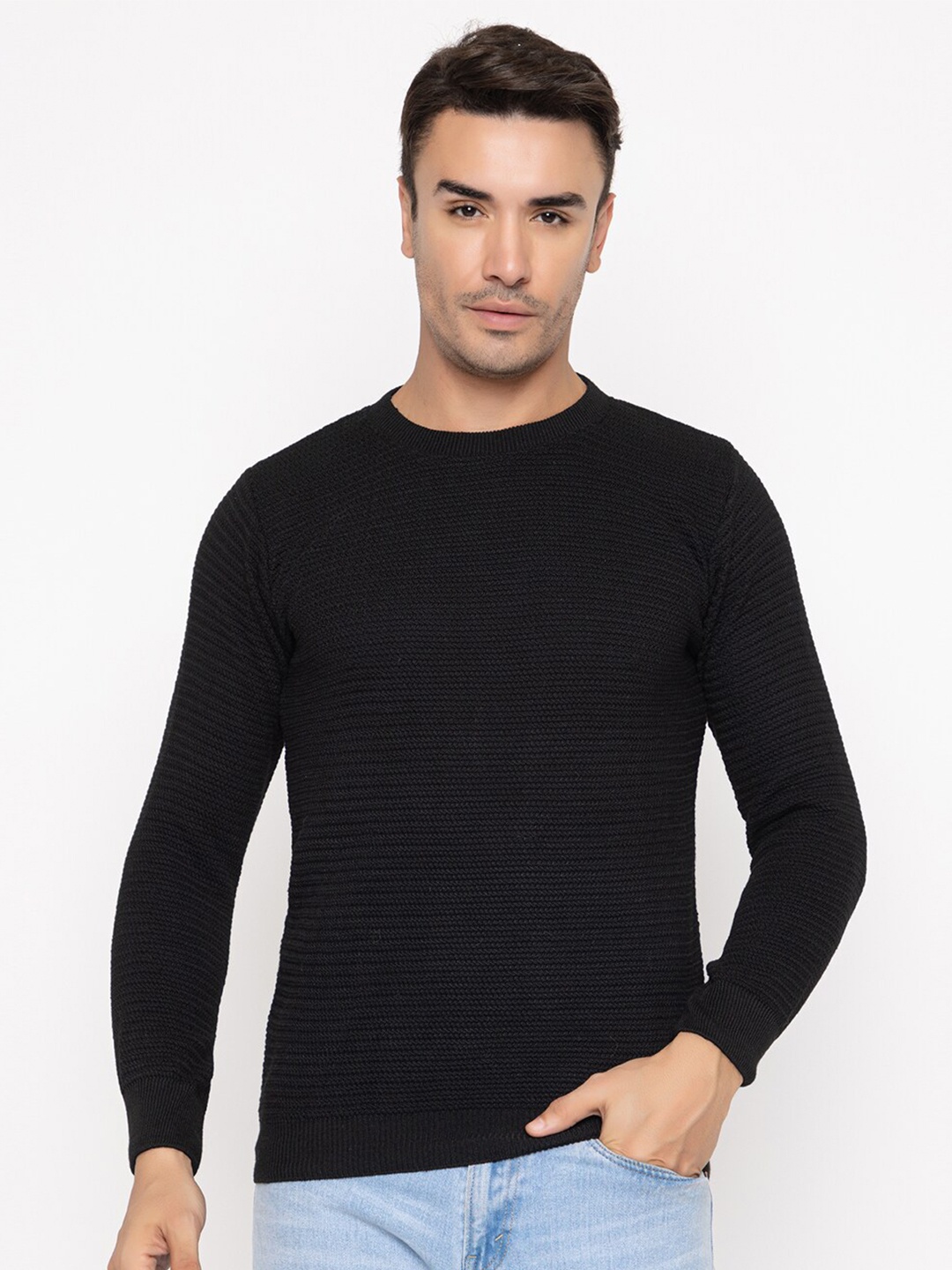 

TYSORT Ribbed Knitted Wool Pullover, Black