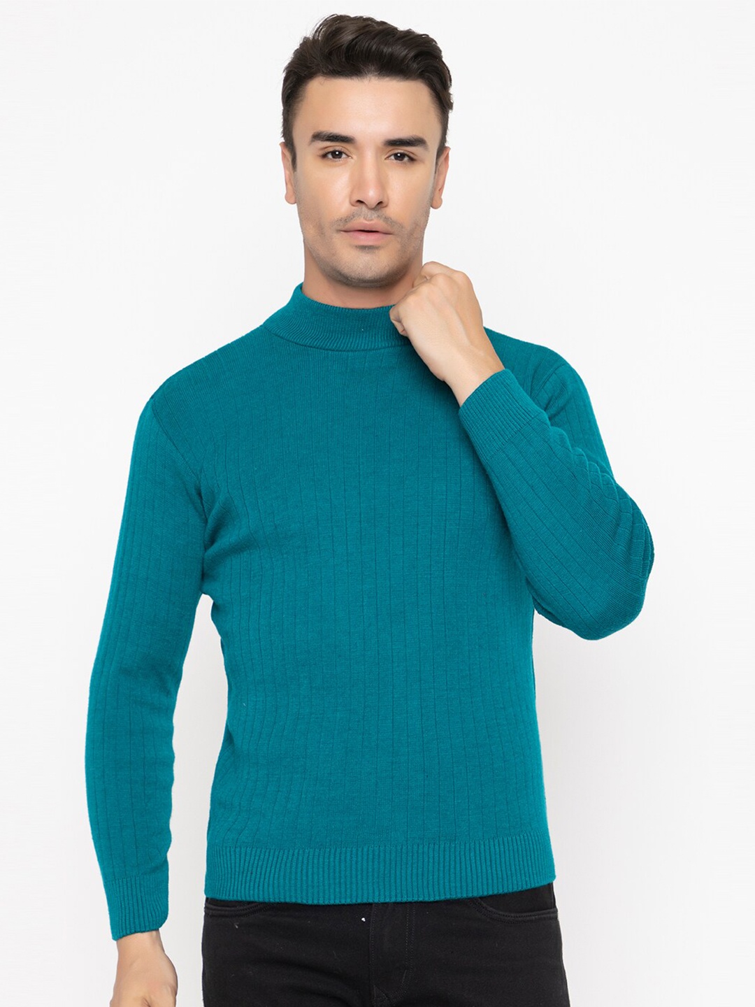 

TYSORT Ribbed Mock Collar Wool Pullover Sweater, Teal