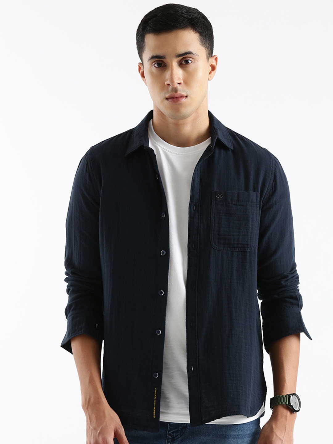

WROGN Men Custom Opaque Casual Shirt, Blue