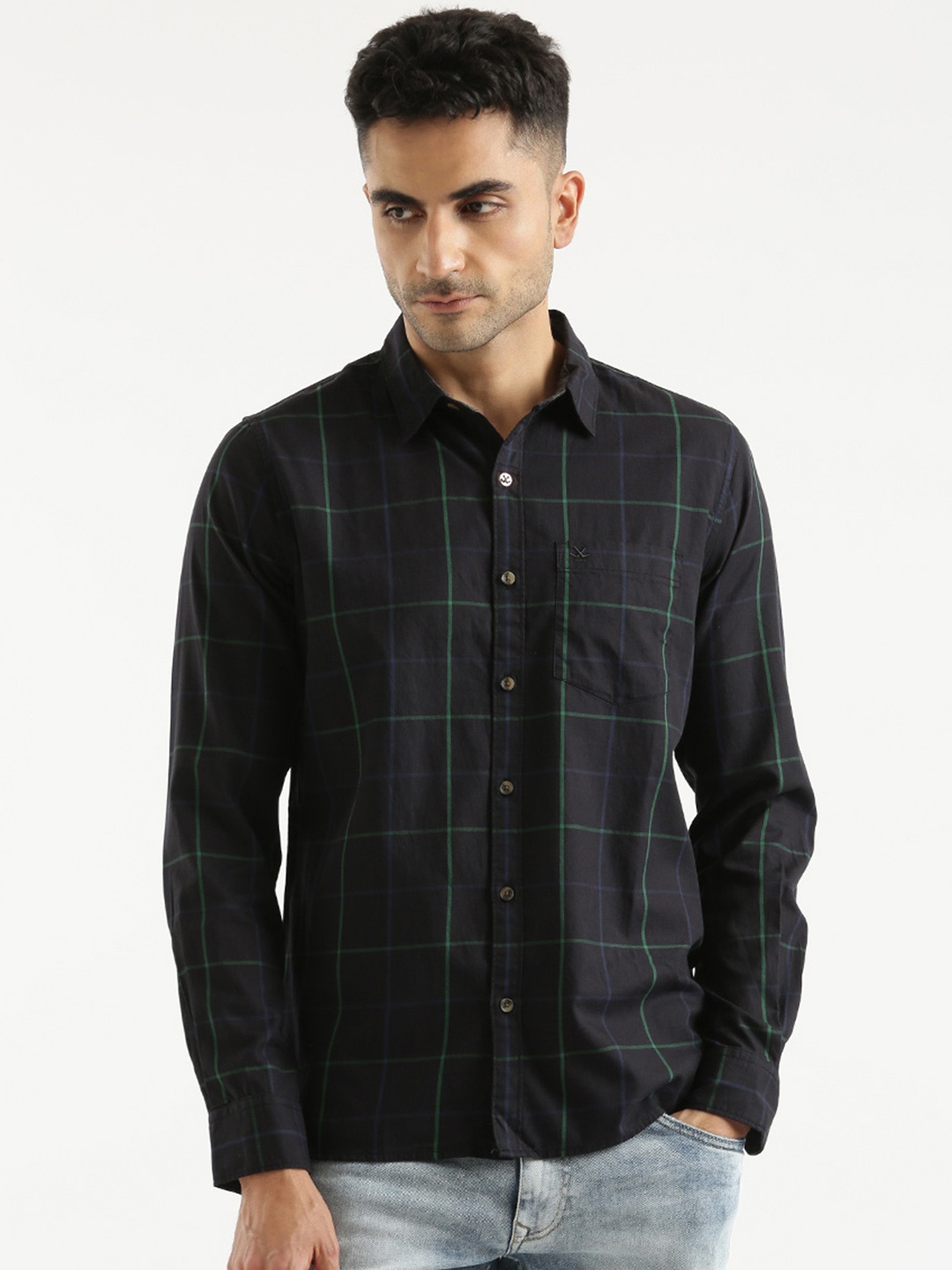 

WROGN Cotton Custom Tartan Checks Opaque Checked Casual Shirt, Black