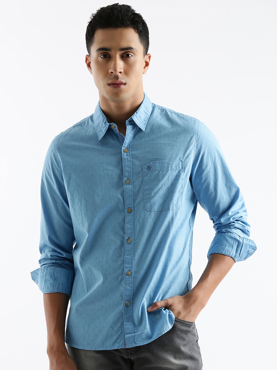 

WROGN Custom Opaque Printed Cotton Casual Shirt, Blue