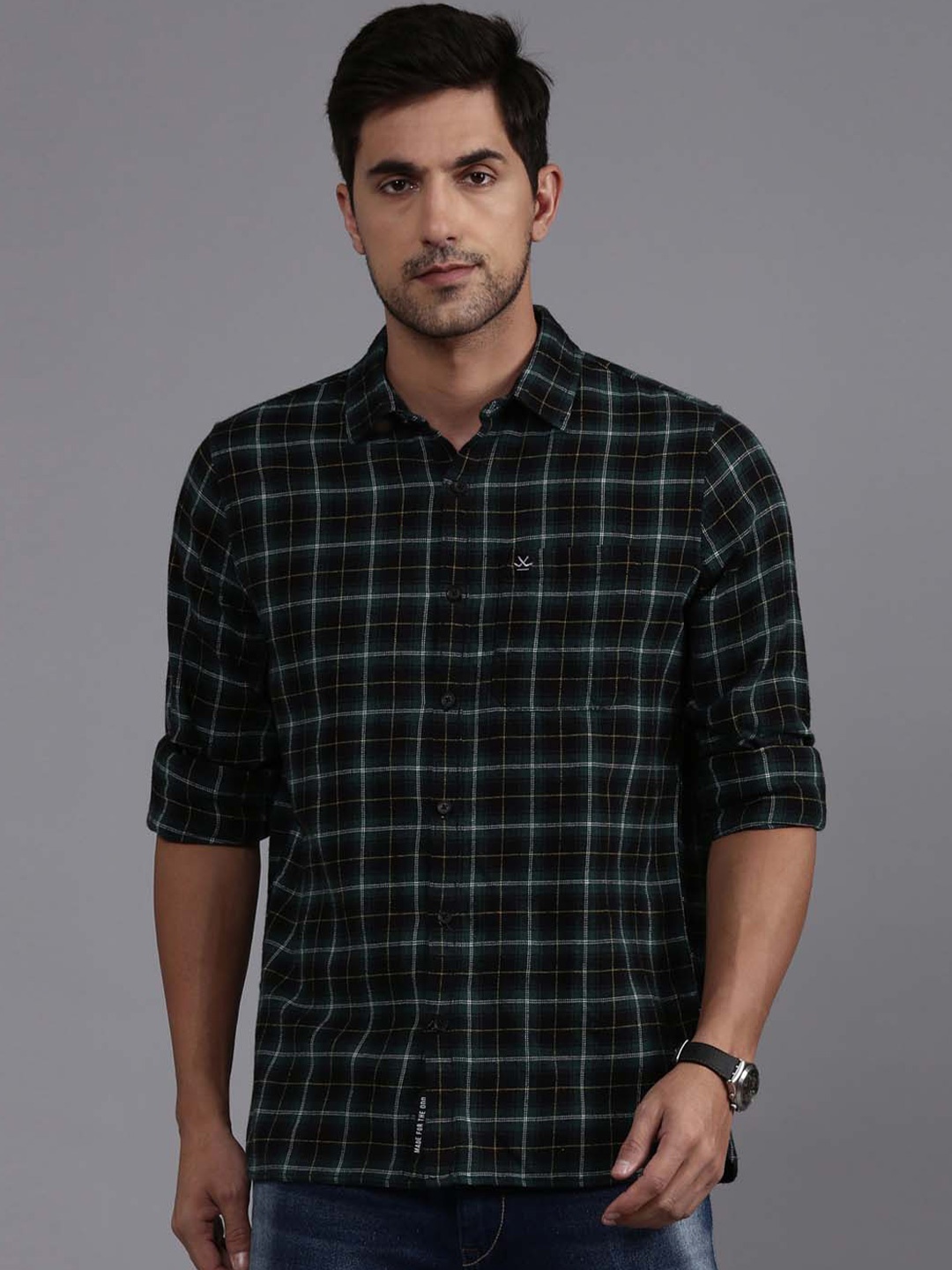 

WROGN Men Green Custom Tartan Checks Opaque Checked Casual Shirt