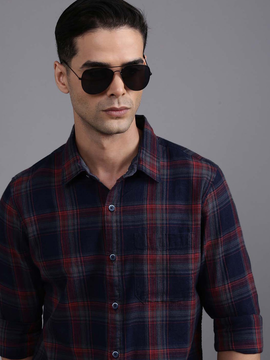 

WROGN Men Blue Custom Tartan Checks Opaque Checked Casual Shirt