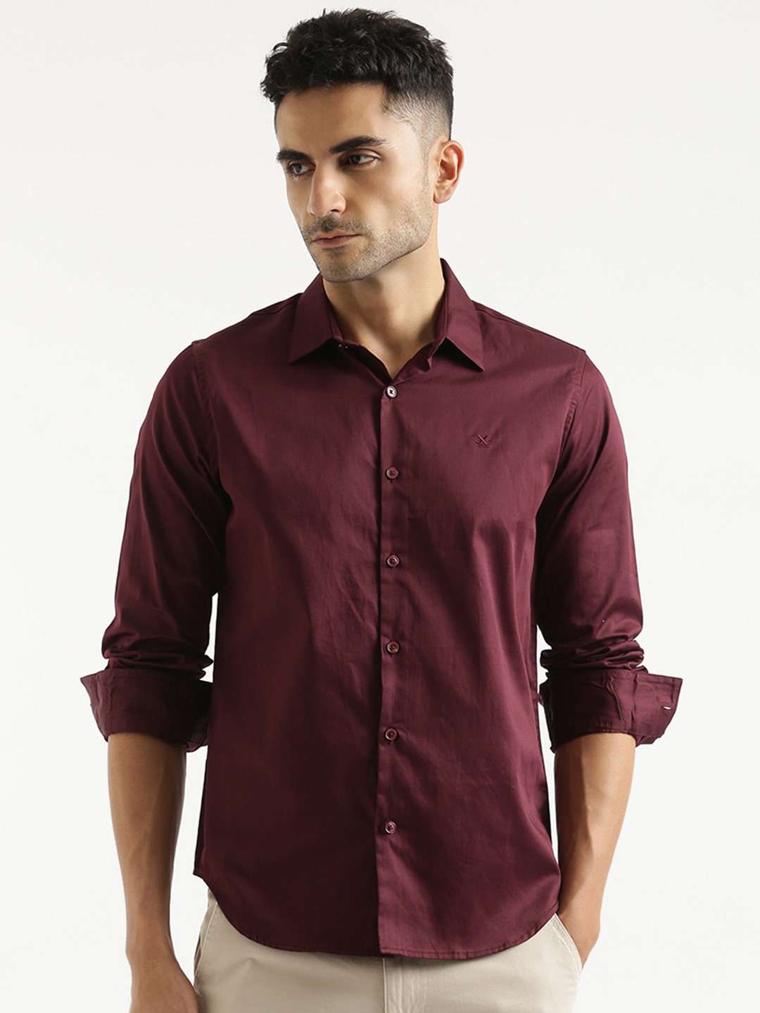 

WROGN Custom Opaque Cotton Casual Shirt, Maroon