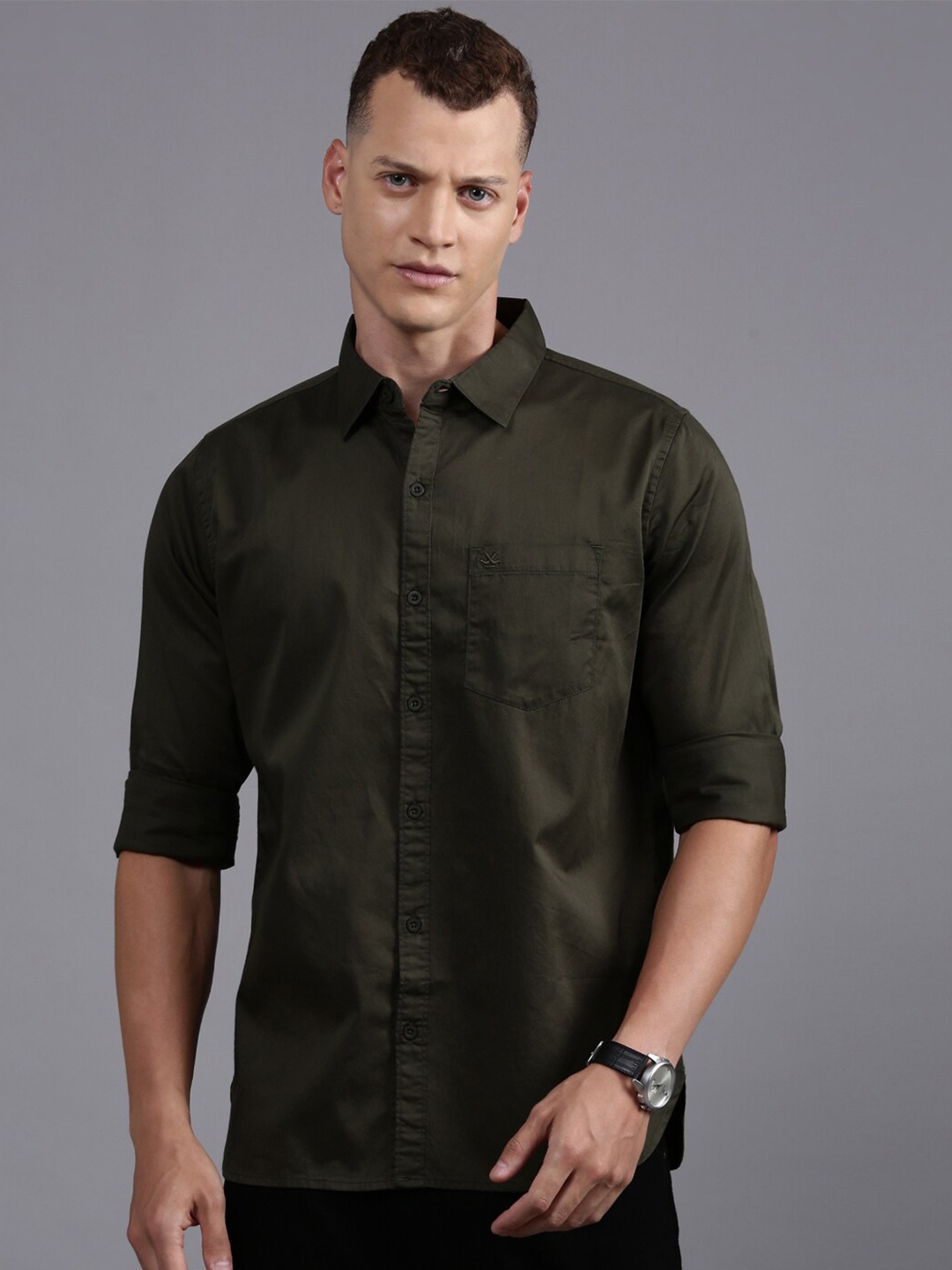 

WROGN Custom Fit Denim Weave Cotton Casual Shirt, Pink