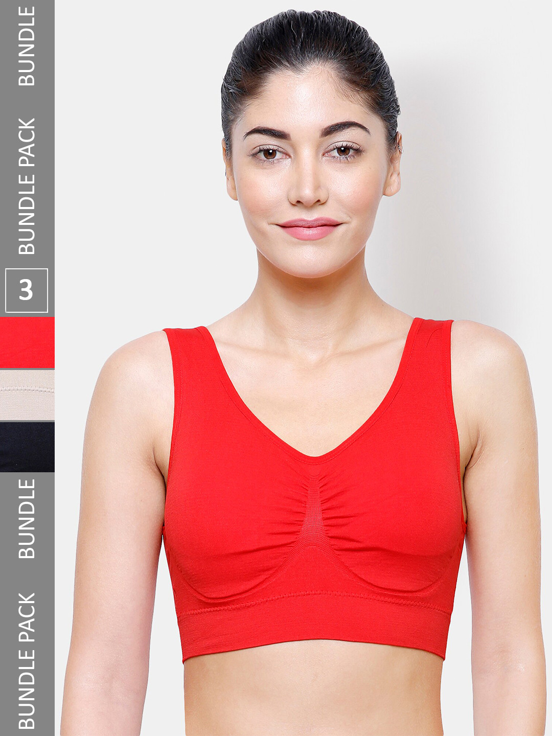 

FashionRack Pack Of 3 Full Coverage Non-Wired Cotton Everyday Bra With All Day Comfort, Red