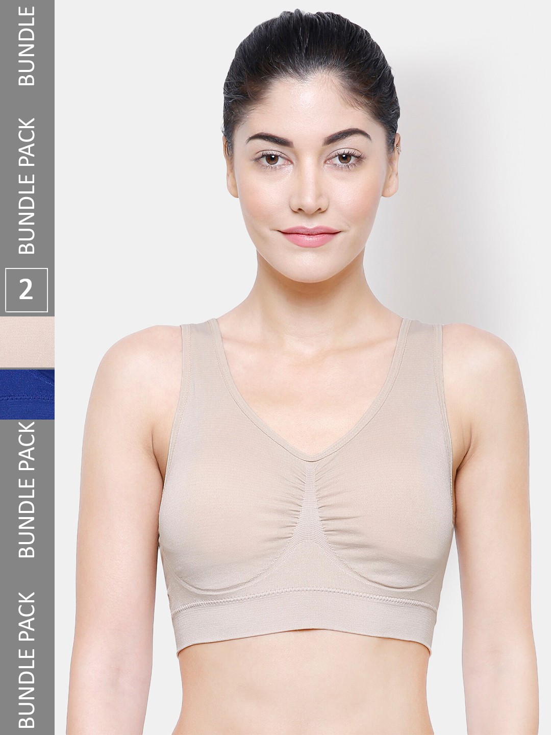 

FashionRack Pack Of 2 Full Coverage Non-Wired Cotton Everyday Bra With All Day Comfort, Navy blue