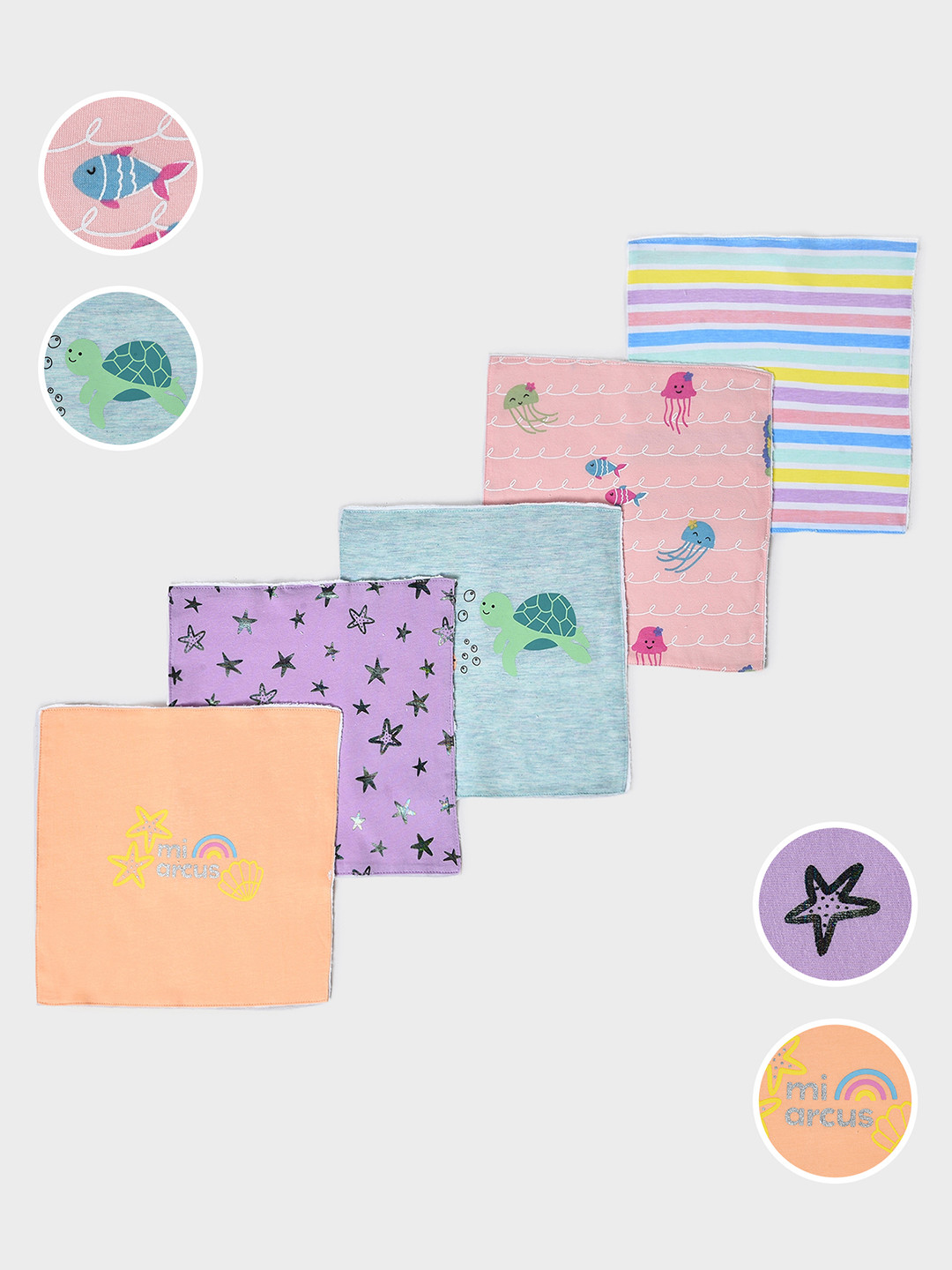 

MiArcus Kids Pink & Purple 5-Pieces Printed Pure Cotton Reusable Face Towels