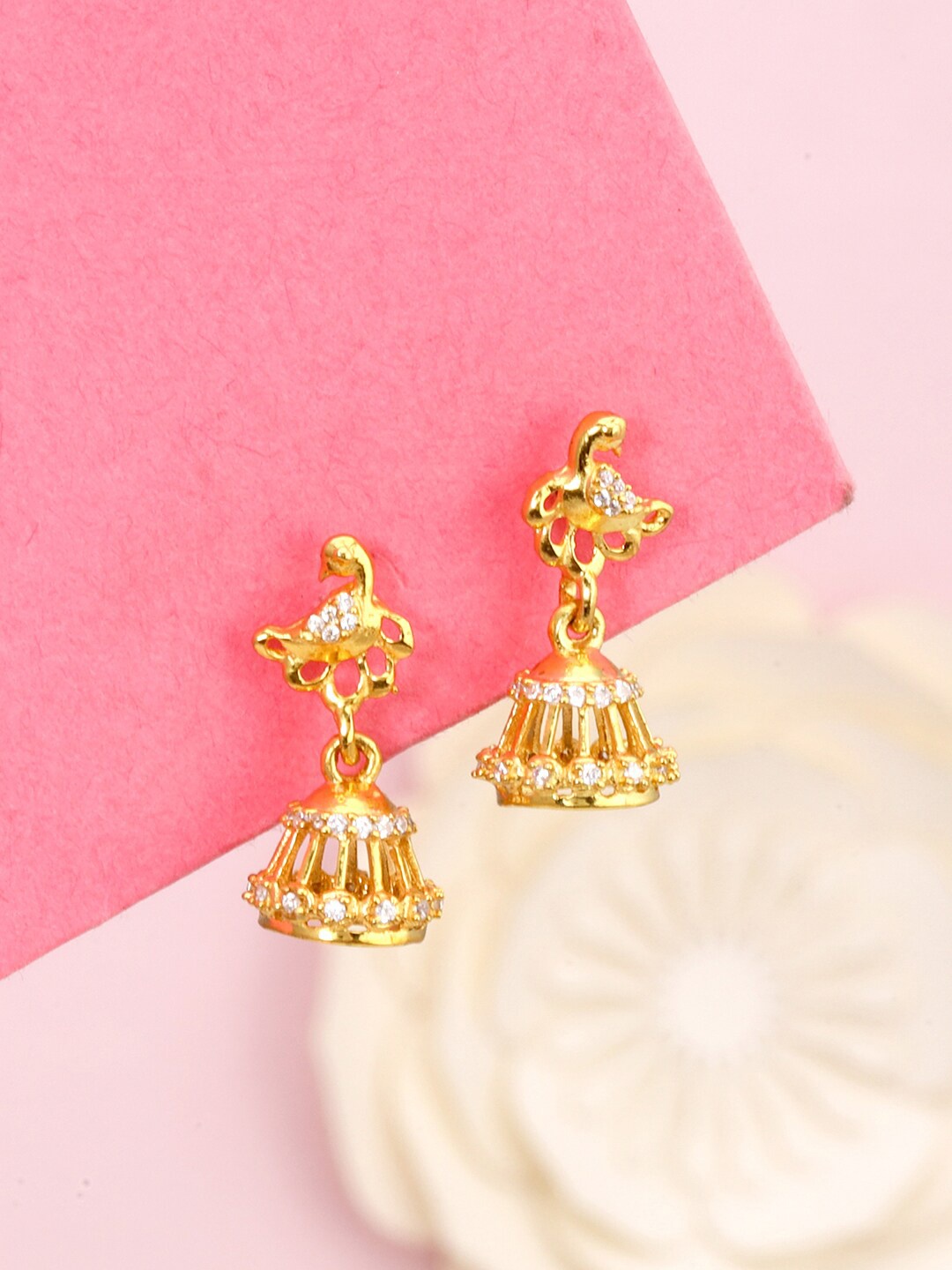 

GIVA 925 Sterling Silver Gold-Plated Zircon Studded Classic Jhumkas