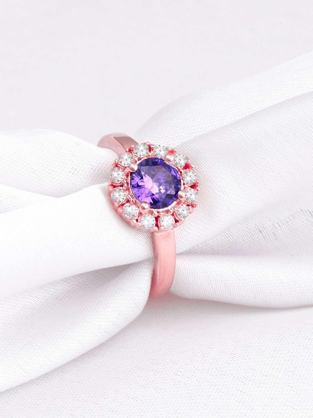 GIVA 925 Sterling Silver Rose Gold Plated & White CZ-Studded Finger Ring