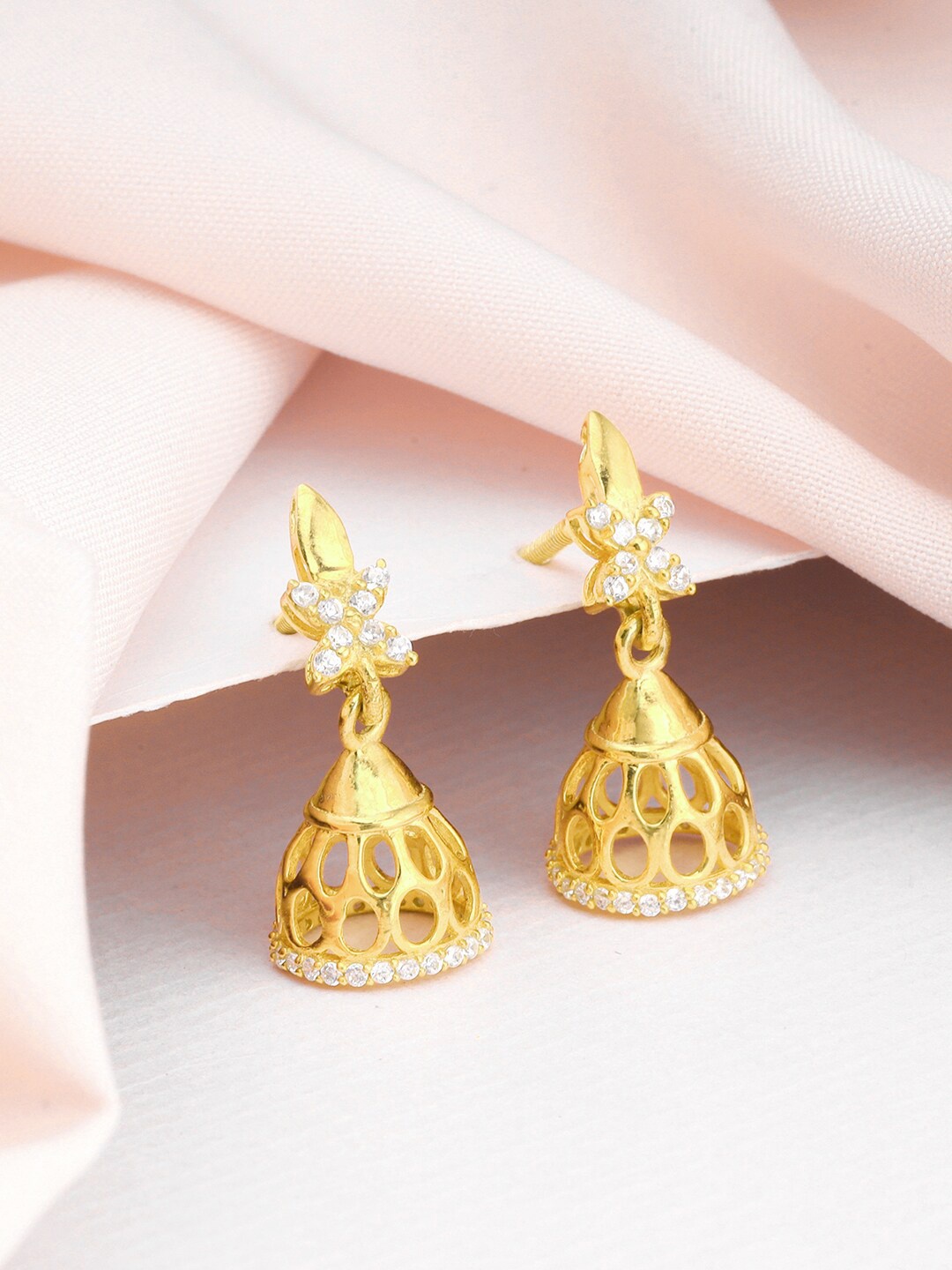 

GIVA 925 Sterling Silver Rhodium-Plated Zircon Studded Classic Jhumkas, Gold