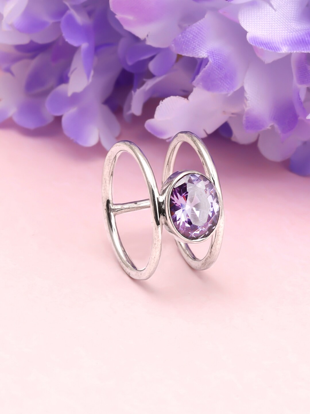 

GIVA 925 Sterling Silver Rhodium-Plated Stone Studded Love Finger Ring