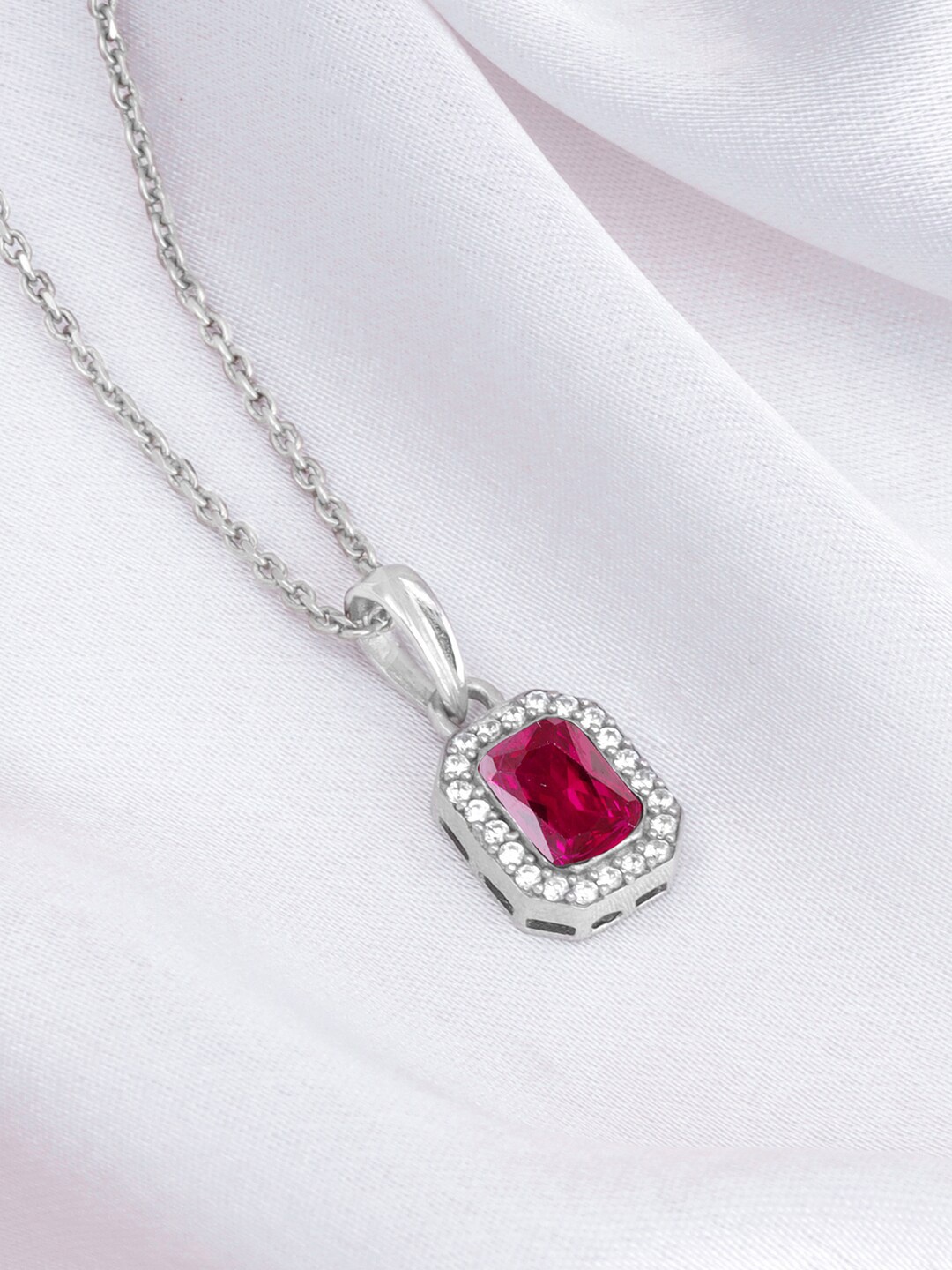 

GIVA 925 Sterling Silver Rhodium-Plated Stone Studded Square Shaped Pendant With Chain