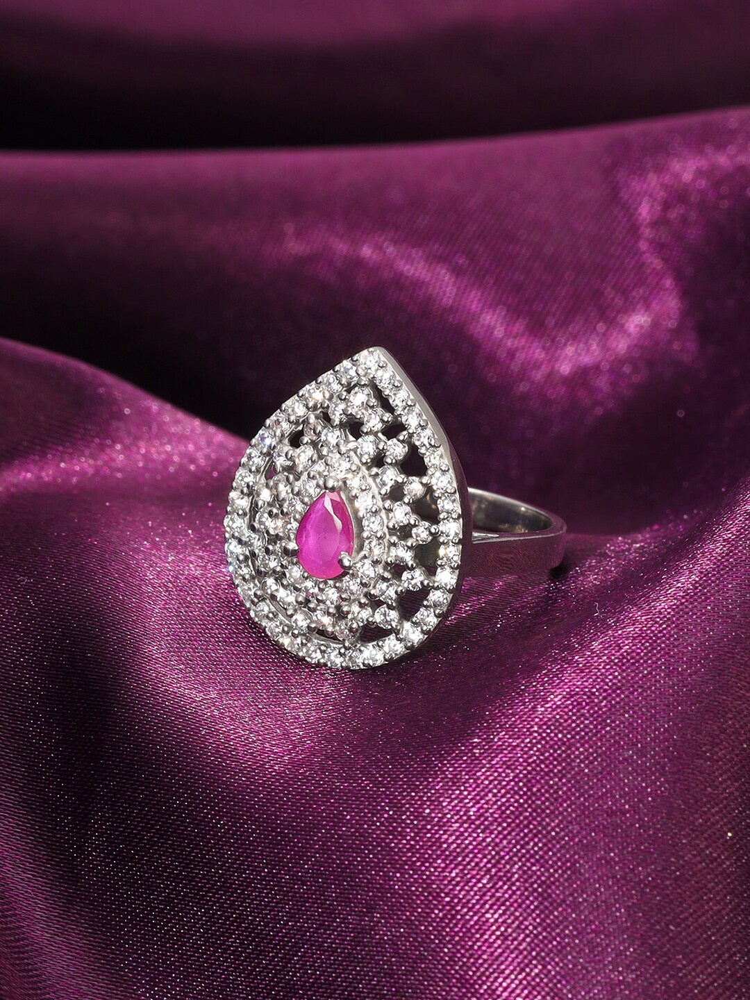 

GIVA 925 Sterling Silver Rhodium-Plated CZ Studded Finger Ring