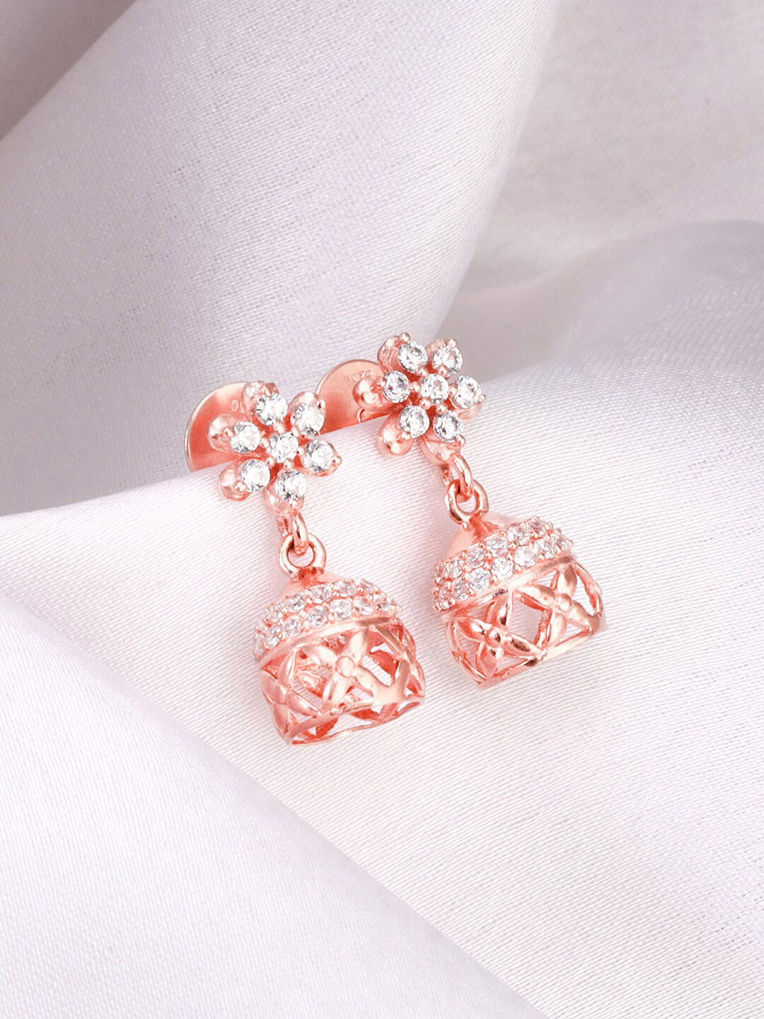 

GIVA Gold-Plated 925 Sterling Silver Dome Shaped Jhumkas, Rose gold