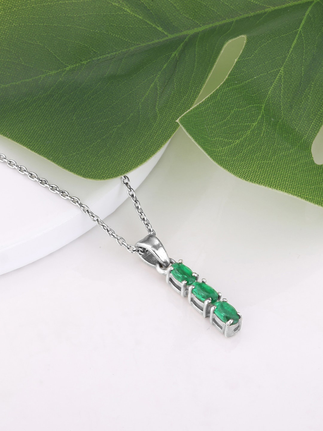 

GIVA 925 Sterling Silver Rhodium-Plated Stone Studded Quirky Shaped Pendant With Chain