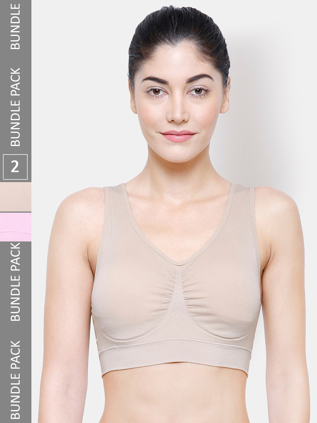 

FashionRack Pack Of 2 Full Coverage Non-Wired Cotton Everyday Bra With All Day Comfort, Beige