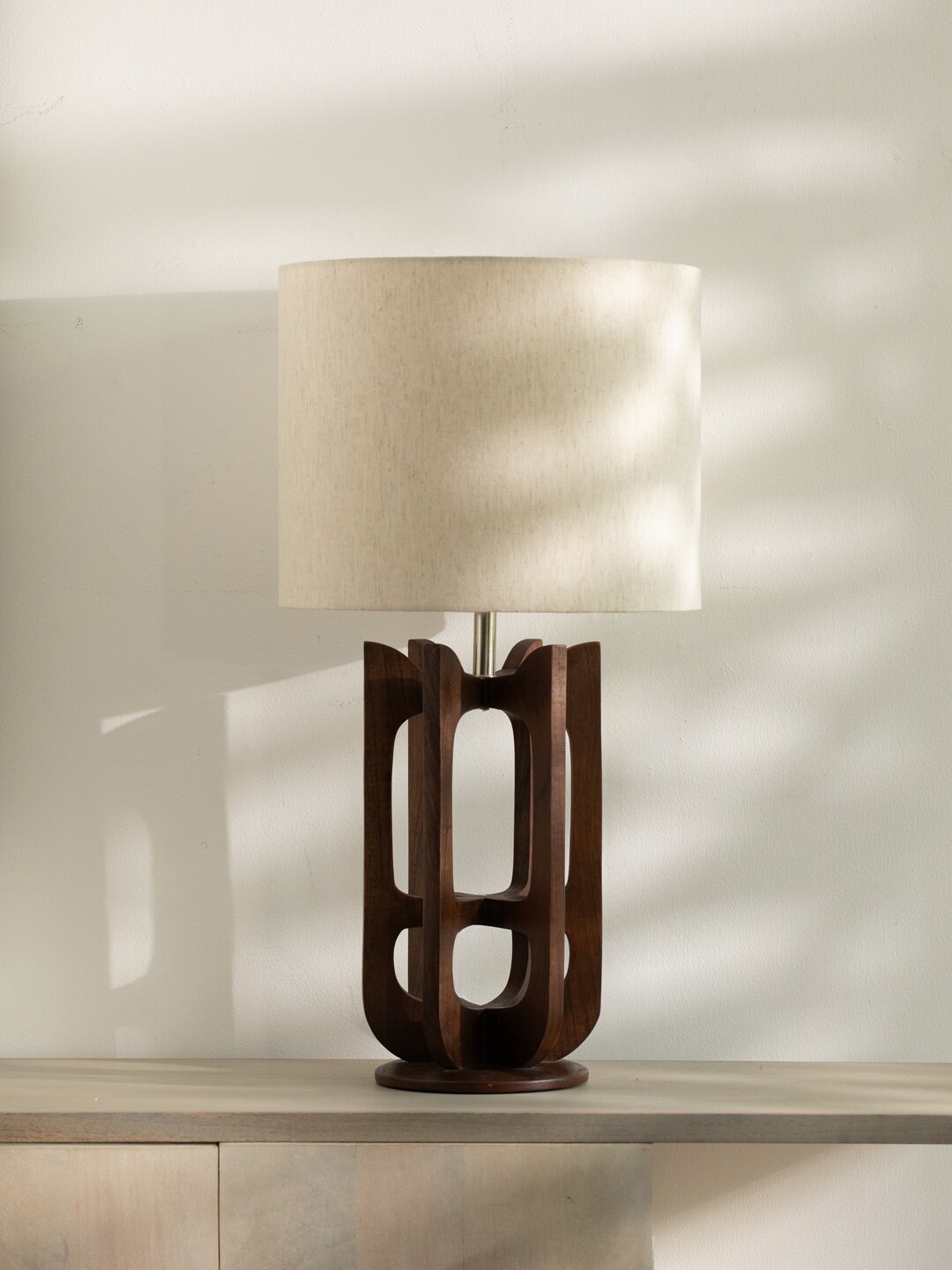 

ellementry Gren Brown & Beige Wooden Table Lamp with Shade