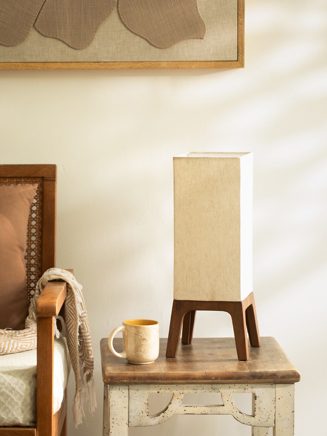 

ellementry Brown & Beige Textured Wooden Table Lamp With Shade