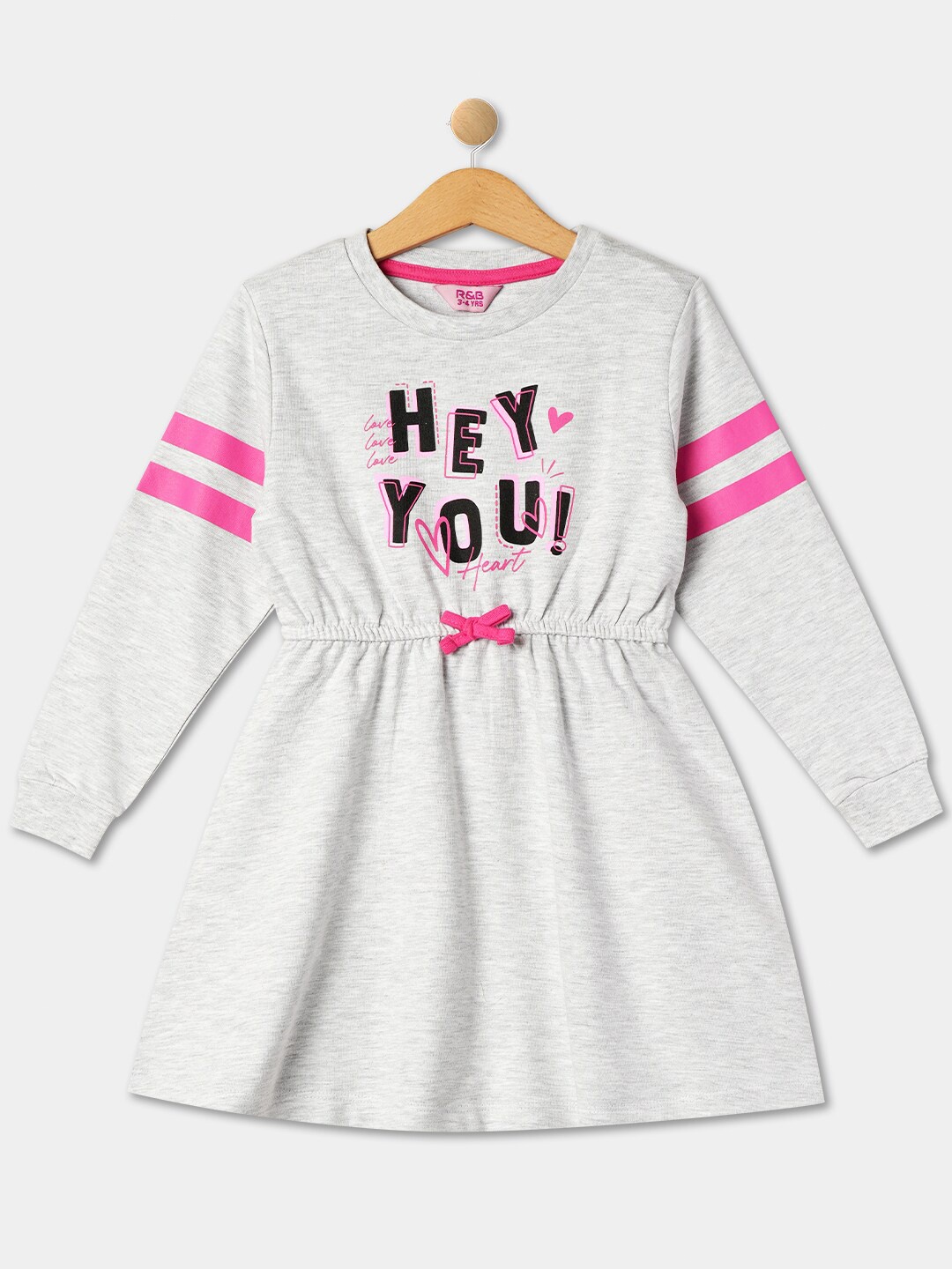 

R&B Girls Typography Printed Cotton A-Line Dress, Grey