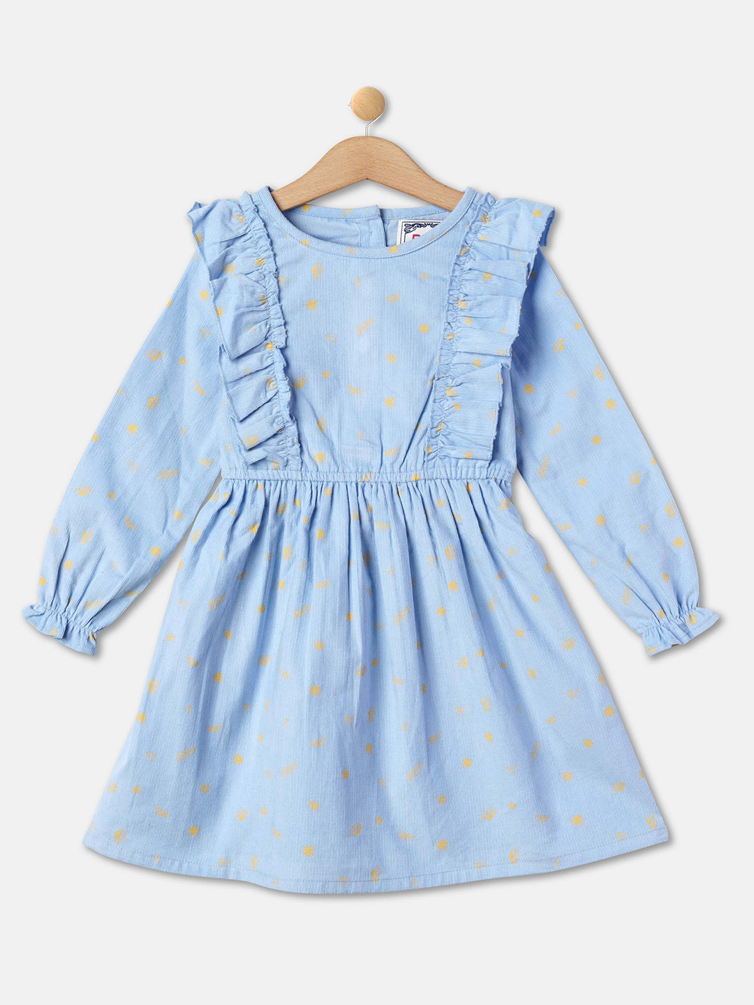 

R&B Girls Abstract Printed Gathered Or Pleated Cotton A Line Dress, Blue
