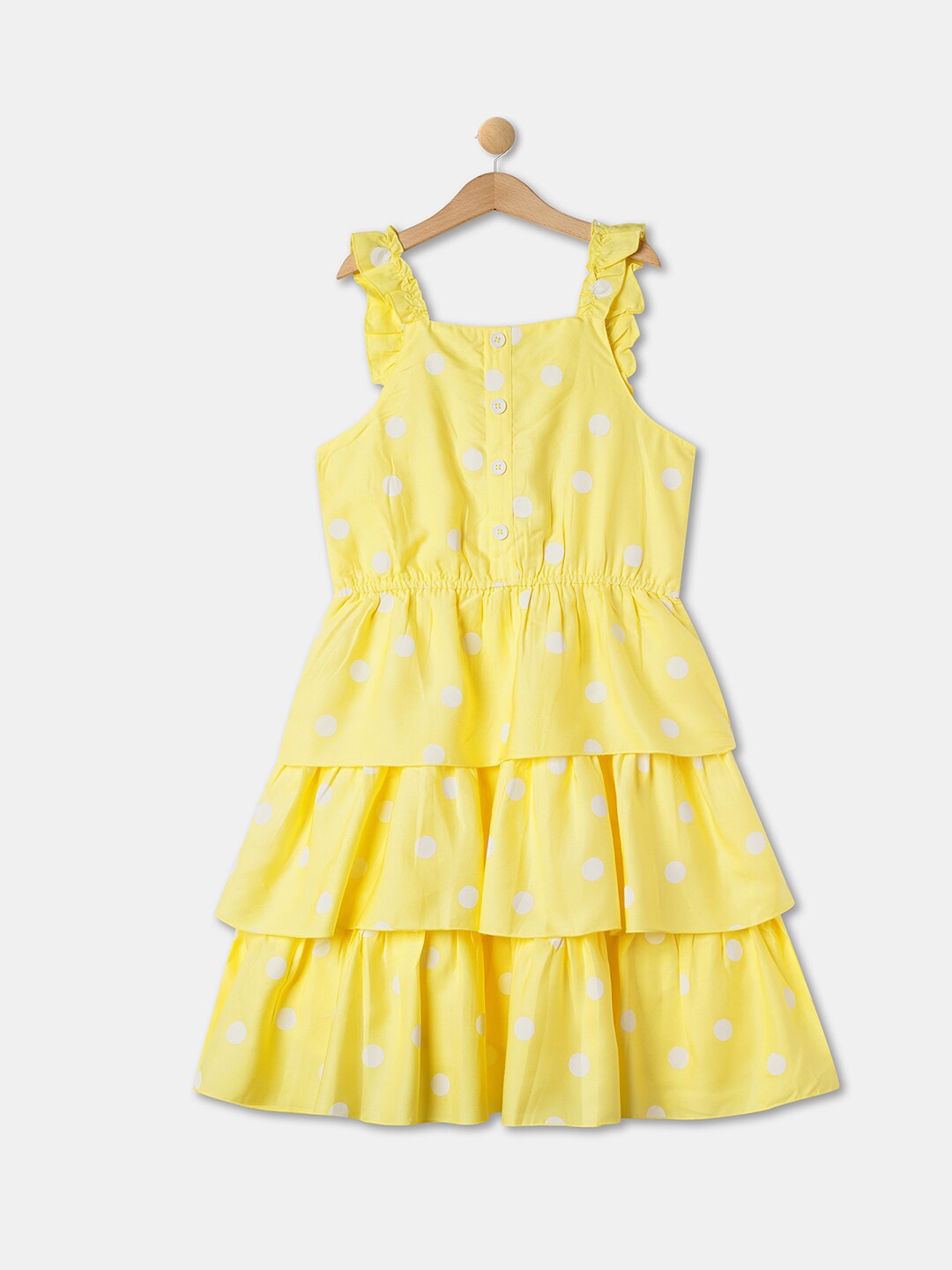 

R&B Girls Polka Dots Printed Layered Peplum Dress, Yellow