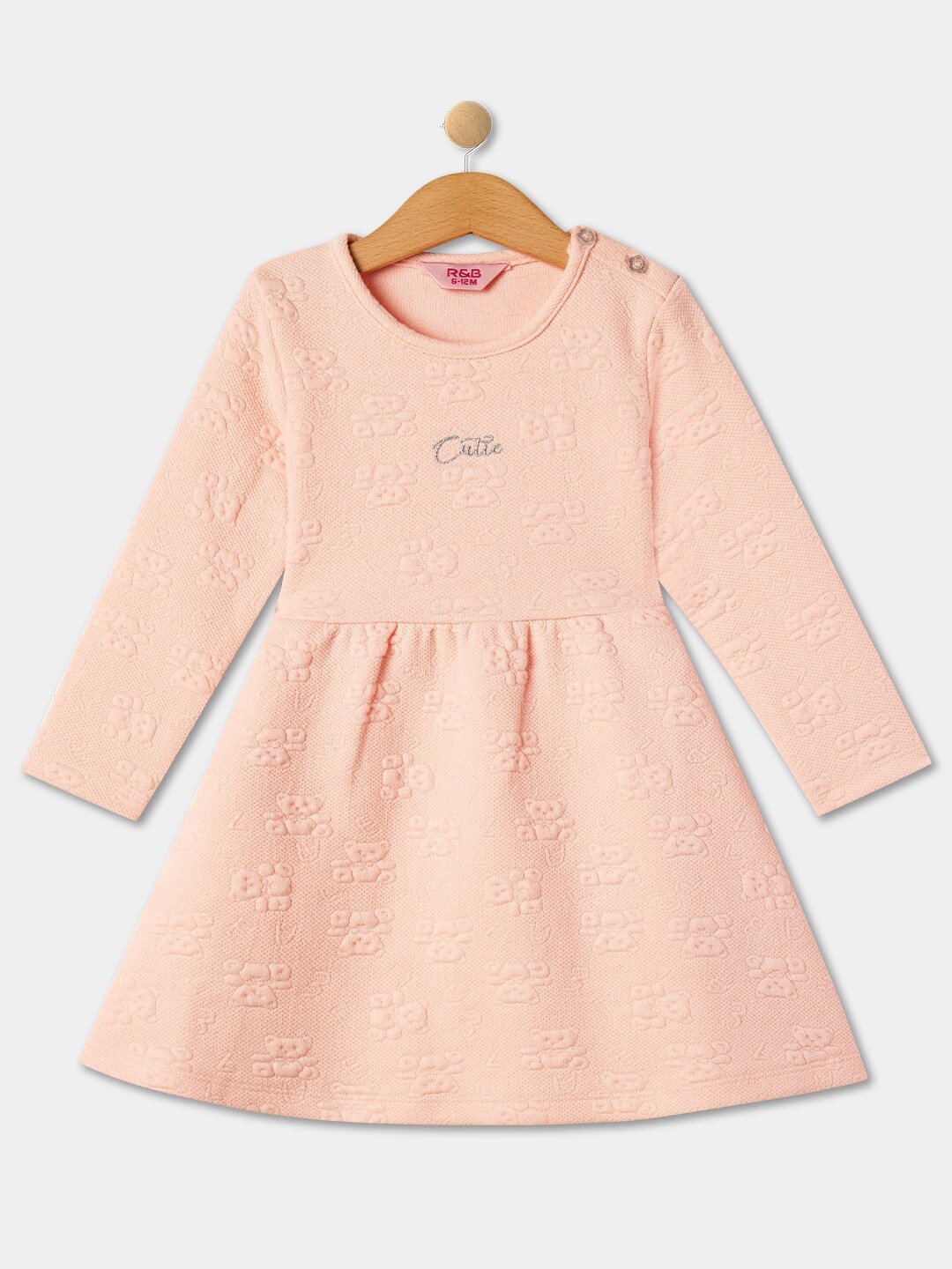 

R&B Infants Girls Self Design Cotton A-Line Dress, Pink
