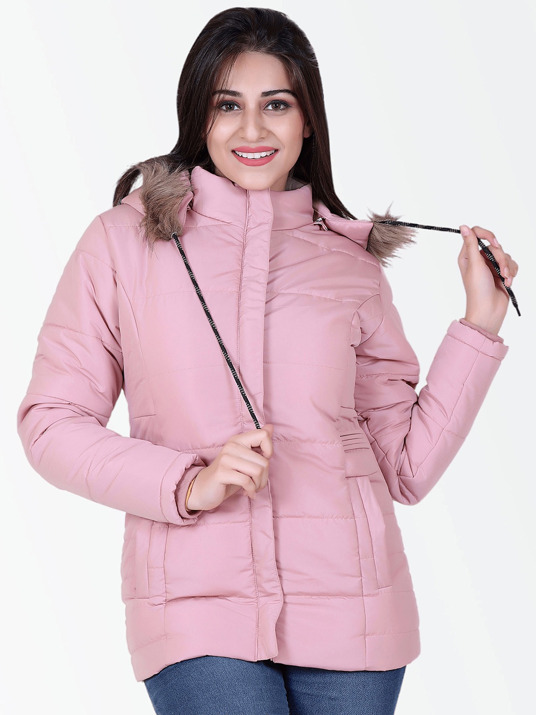 

Brazo Lightweight Faux Fur Trim Longline Hooded Parka Jacket, Pink