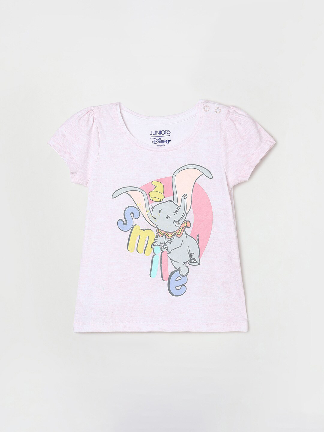 

Juniors by Lifestyle Girls Dumbo Printed Puff Sleeves Pure Cotton T-shirt, Pink
