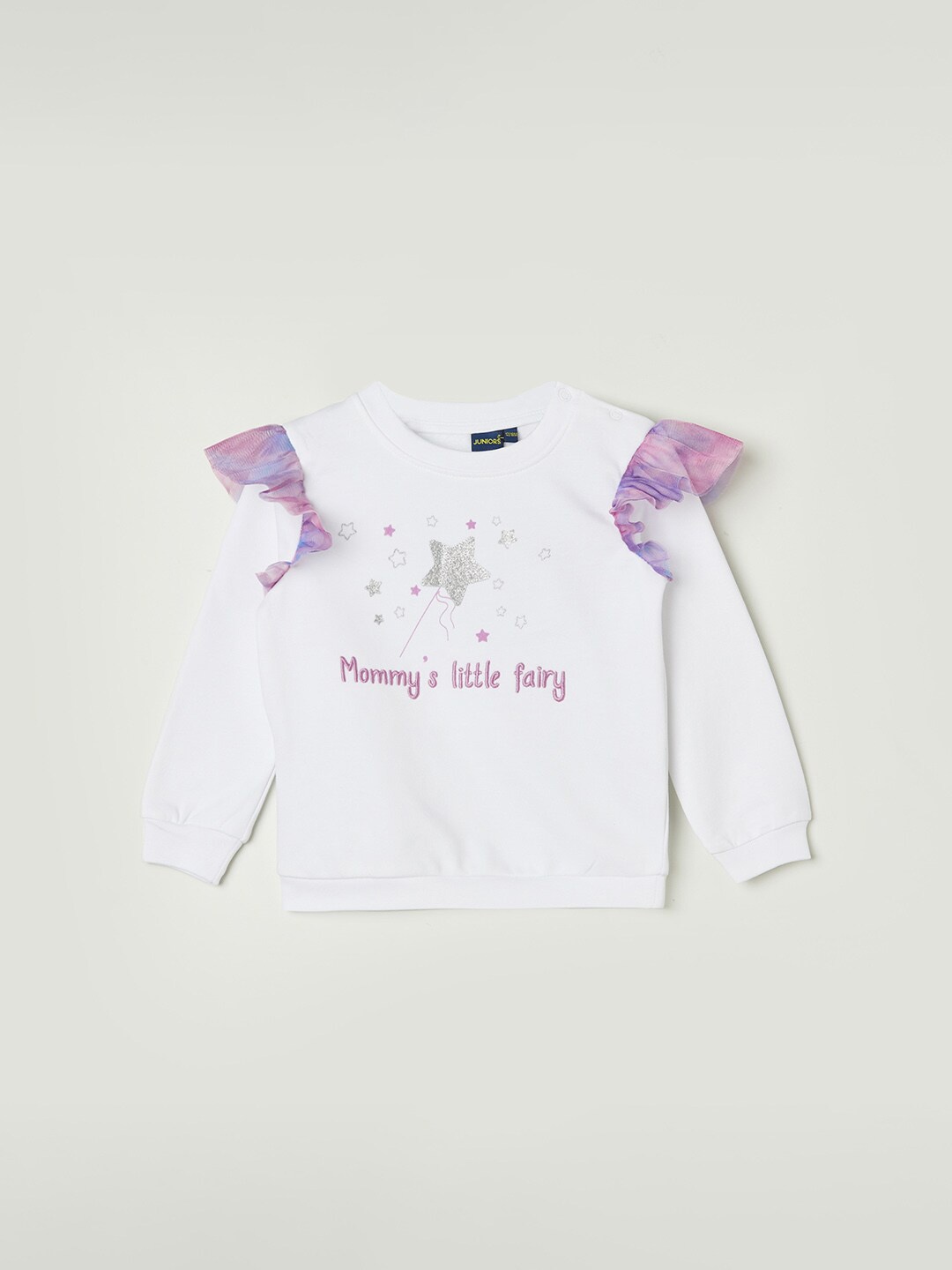 

Juniors by Lifestyle Infant Girls Typography Embroidered Long Sleeves Pure Cotton Pullover, White