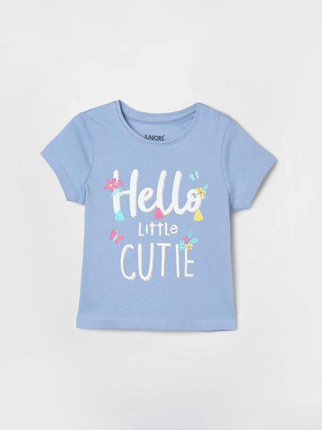Juniors by Lifestyle Girls Typography Printed Pure Cotton T-shirt, Blue