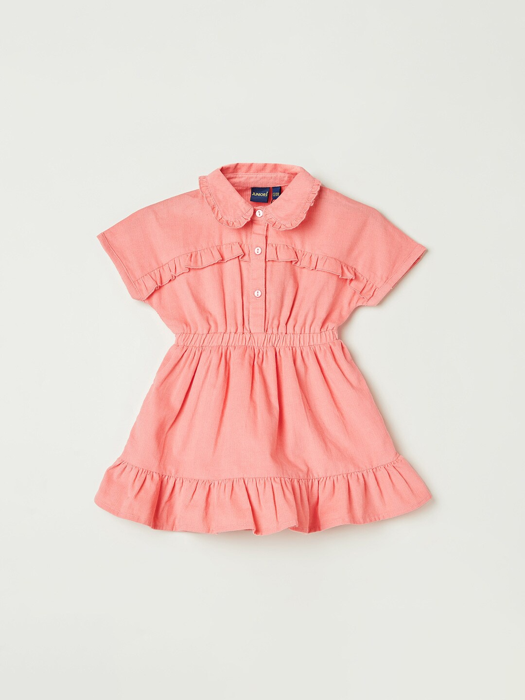 

Juniors by Lifestyle Girls Textured Club Collar Extended Sleeves Ruffles Fit & Flare Dress, Peach