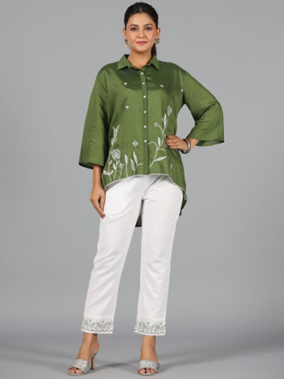 

Juniper Embroidered Shirt With Cropped Trouser, Olive