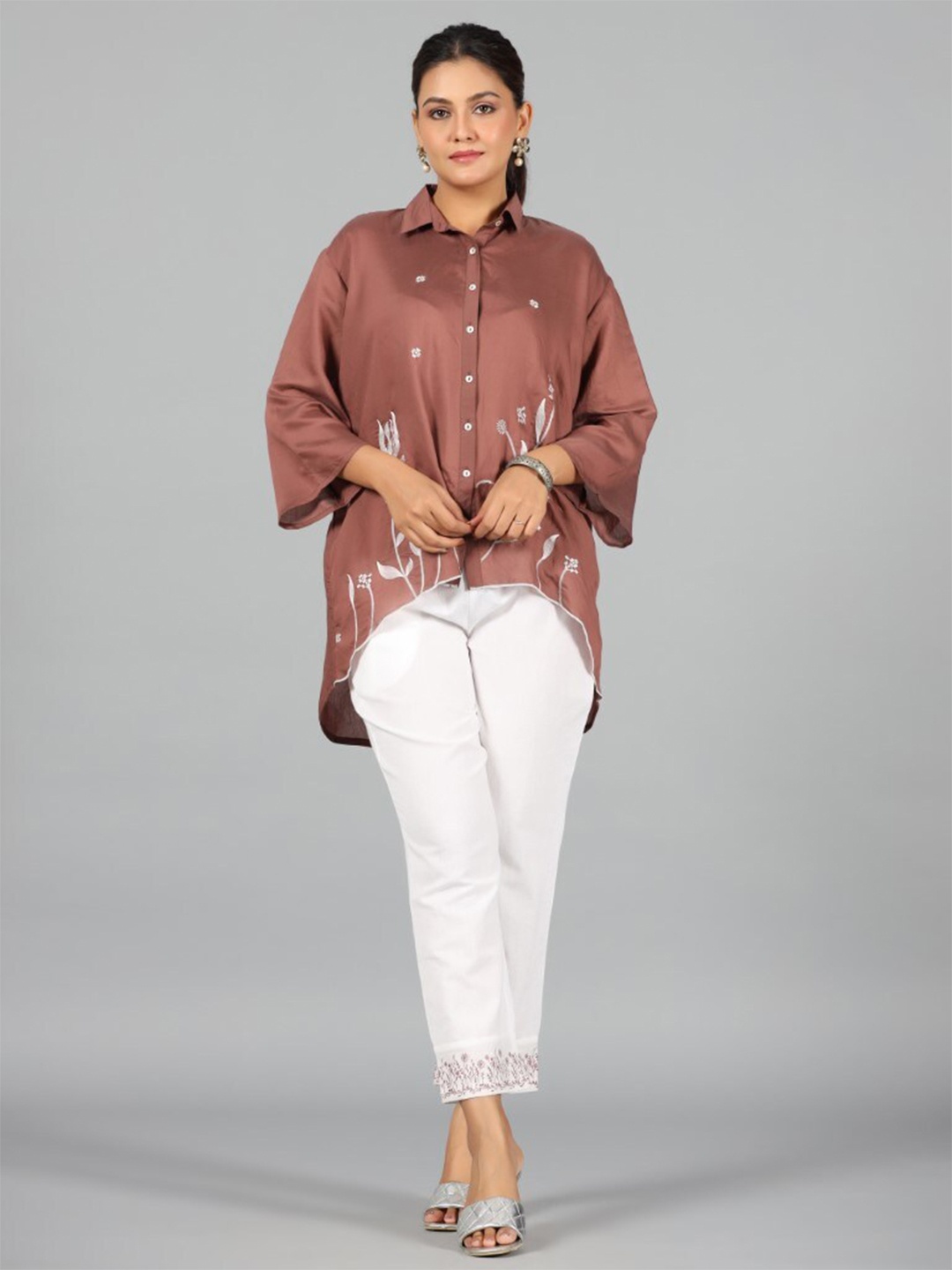 

Juniper Embroidered Shirt And Trousers Co-Ords, Brown