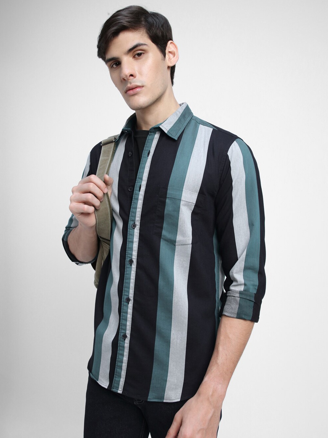 

Dennis Lingo Slim Fit Striped Pure Cotton Casual Shirt, Green