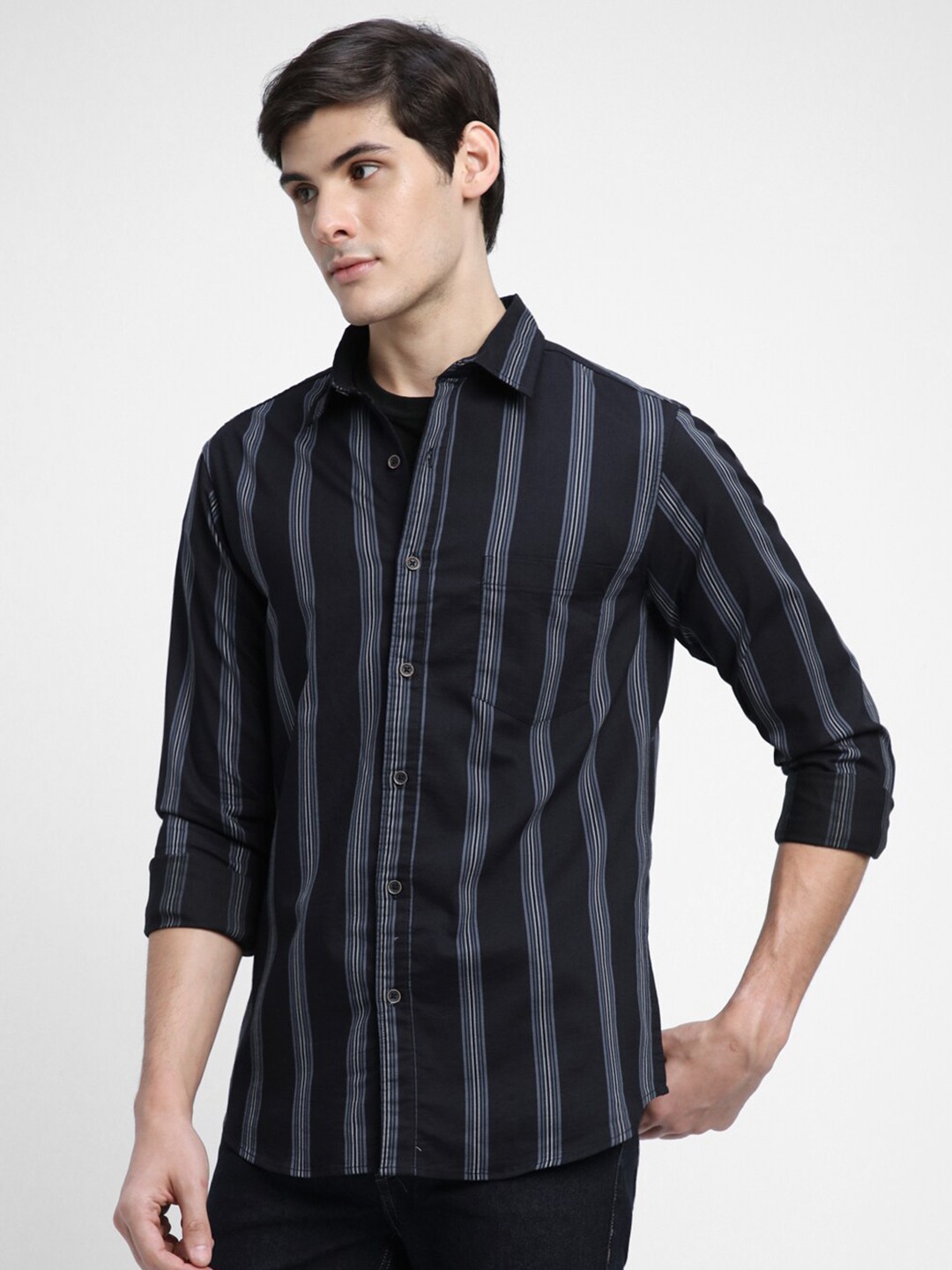 

Dennis Lingo Slim Fit Striped Cotton Casual Shirt, Navy blue
