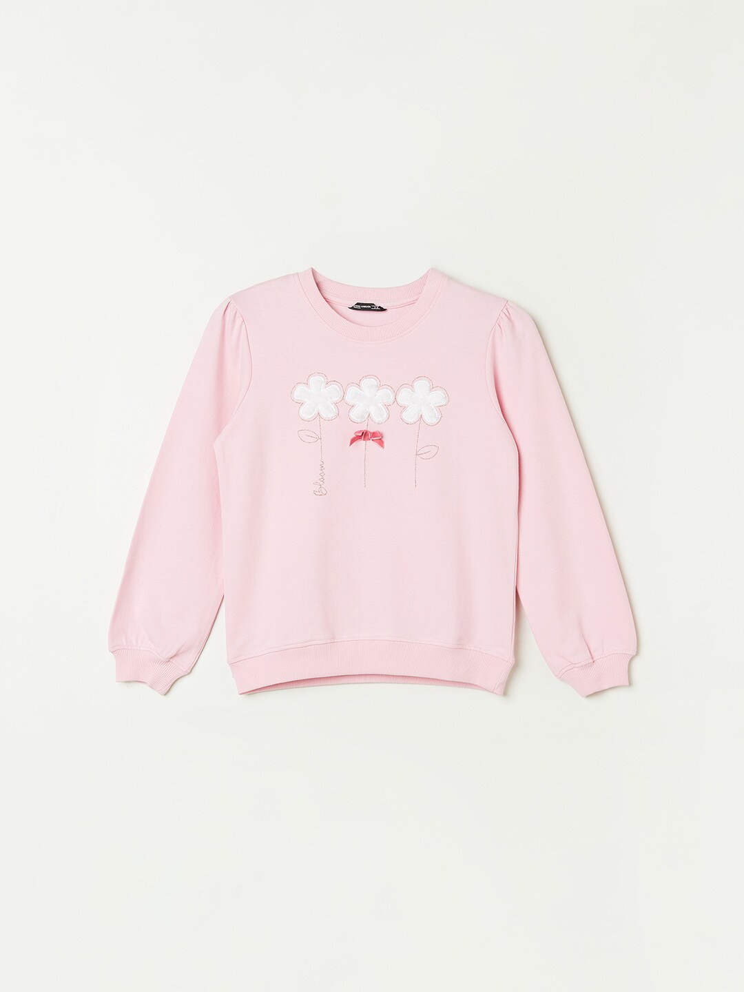 

Fame Forever by Lifestyle Girls Floral Embroidered Long Sleeves Pure Cotton Pullover, Pink
