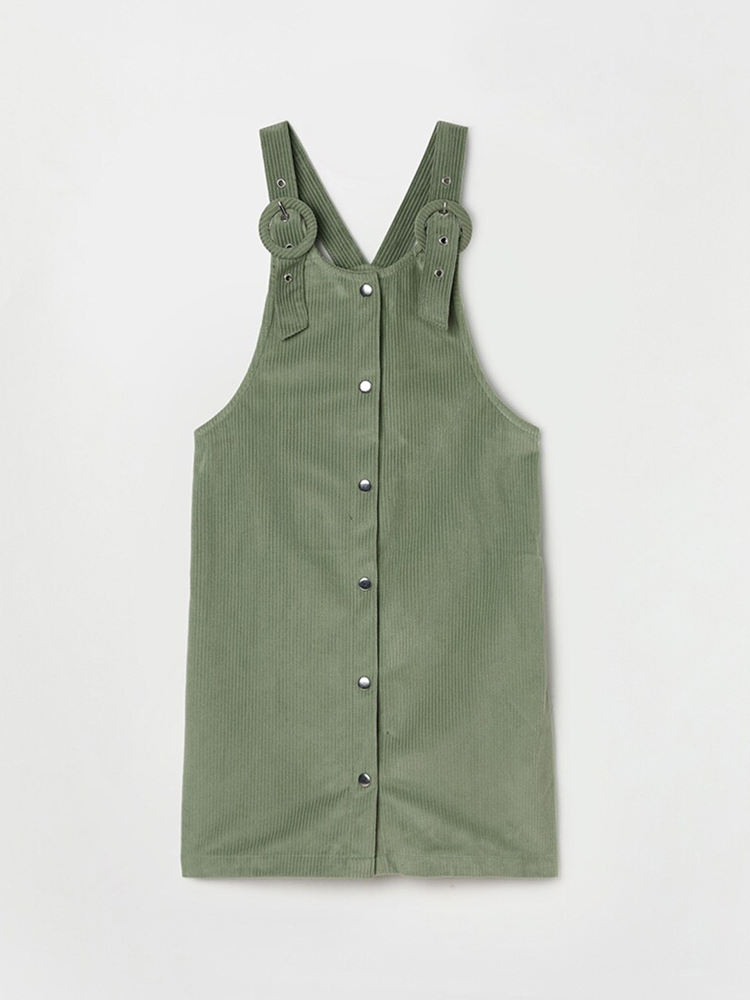 

Fame Forever by Lifestyle Girls Self Design Shoulder Straps Pinafore Dress, Olive