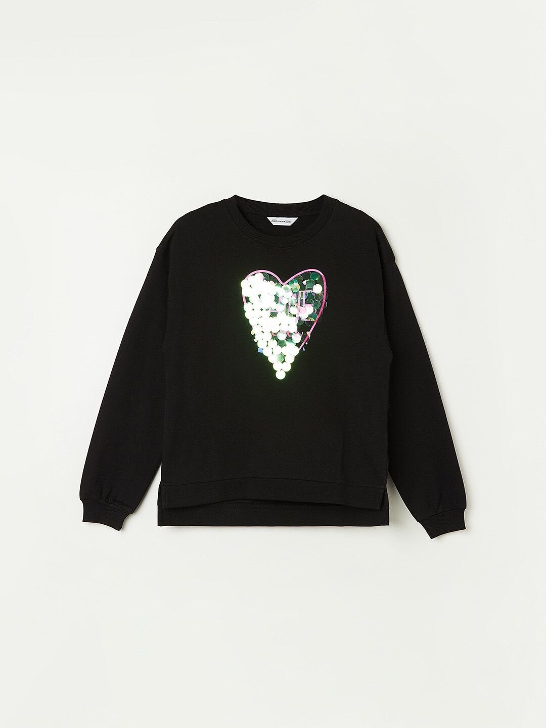 

Fame Forever by Lifestyle Girls Sequin Embellished Long Sleeves Pure Cotton Pullover, Black