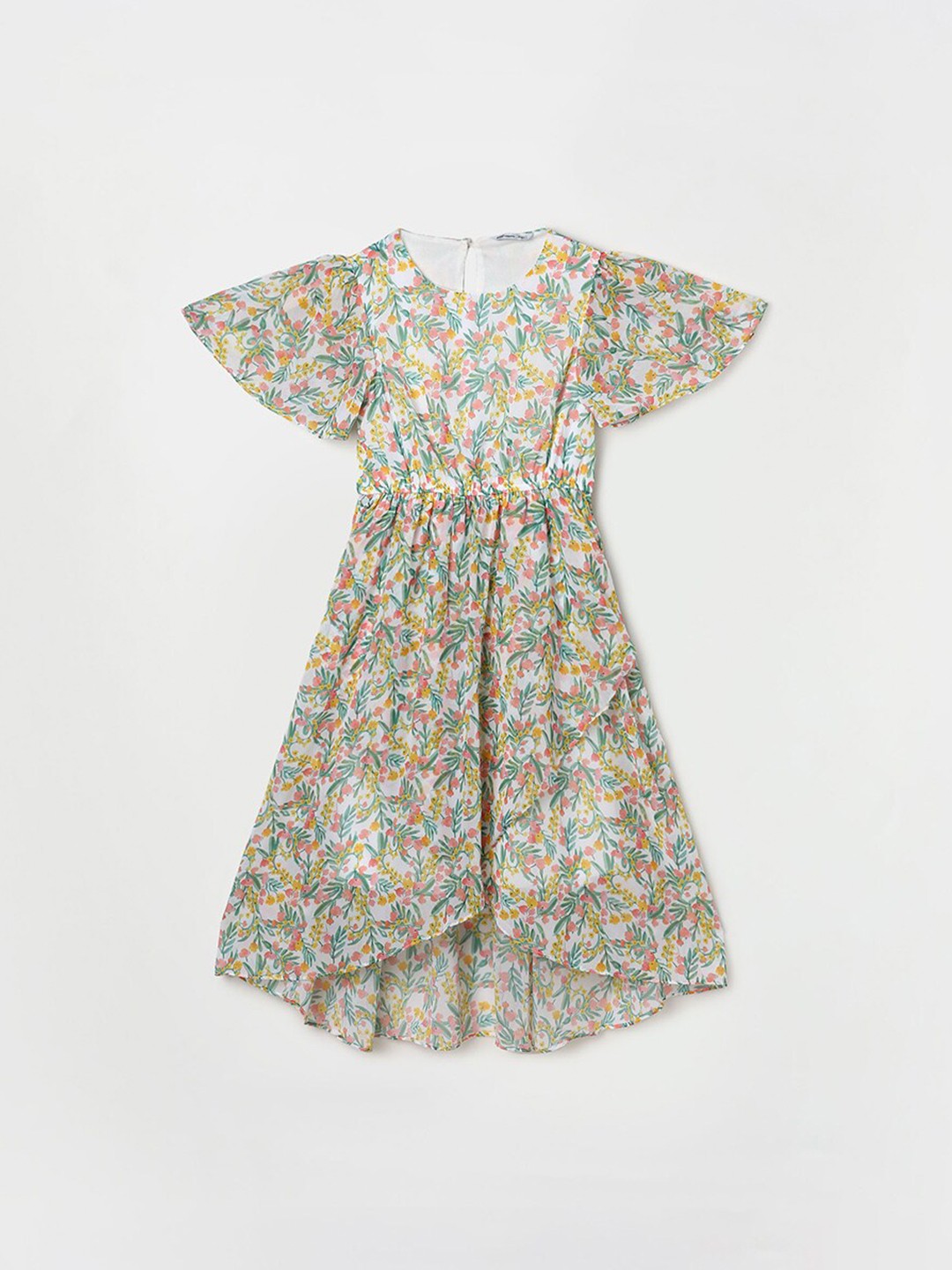 

Fame Forever by Lifestyle Girls Floral Printed Cape Sleeve High-Low Fit & Flare Dress, White