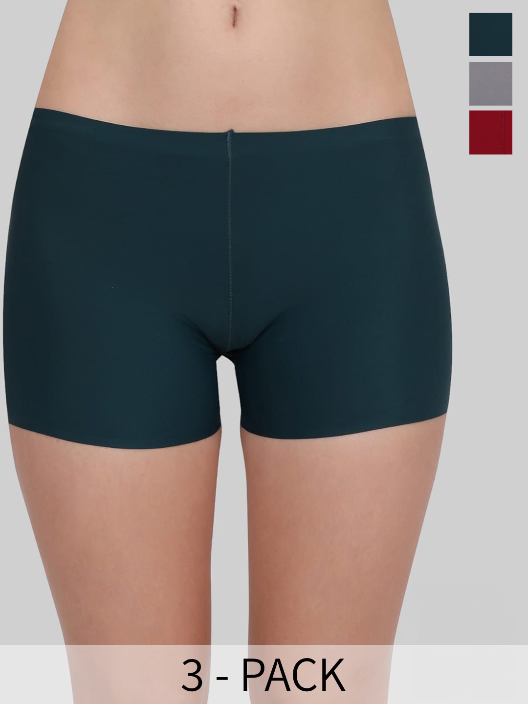 

PLUMBURY Pack Of 3 Seamless Boy Shorts Briefs, Green