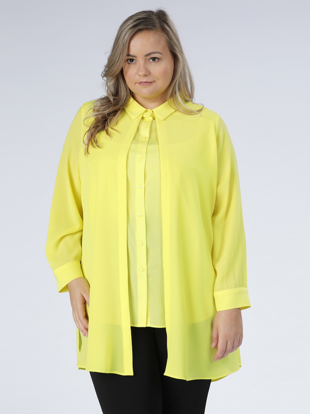 

Splash Women Fluorescent Green Regular Fit Solid Casual Layered Shirt