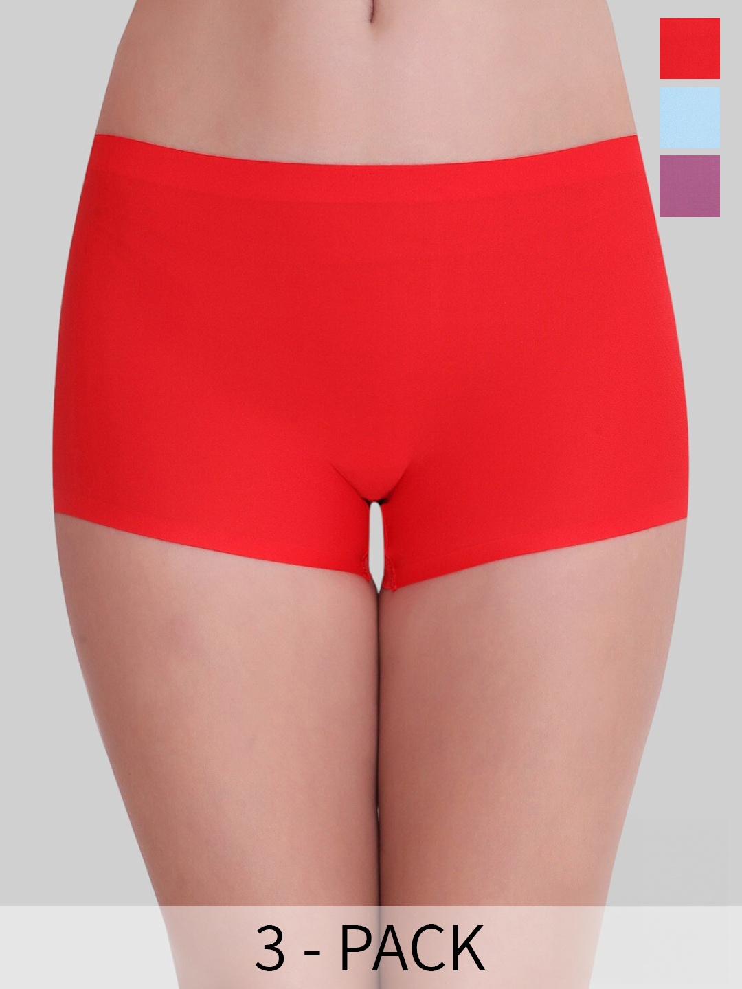 

PLUMBURY Pack Of 3 Seamless Moisture Wicking Boy Shorts, Red