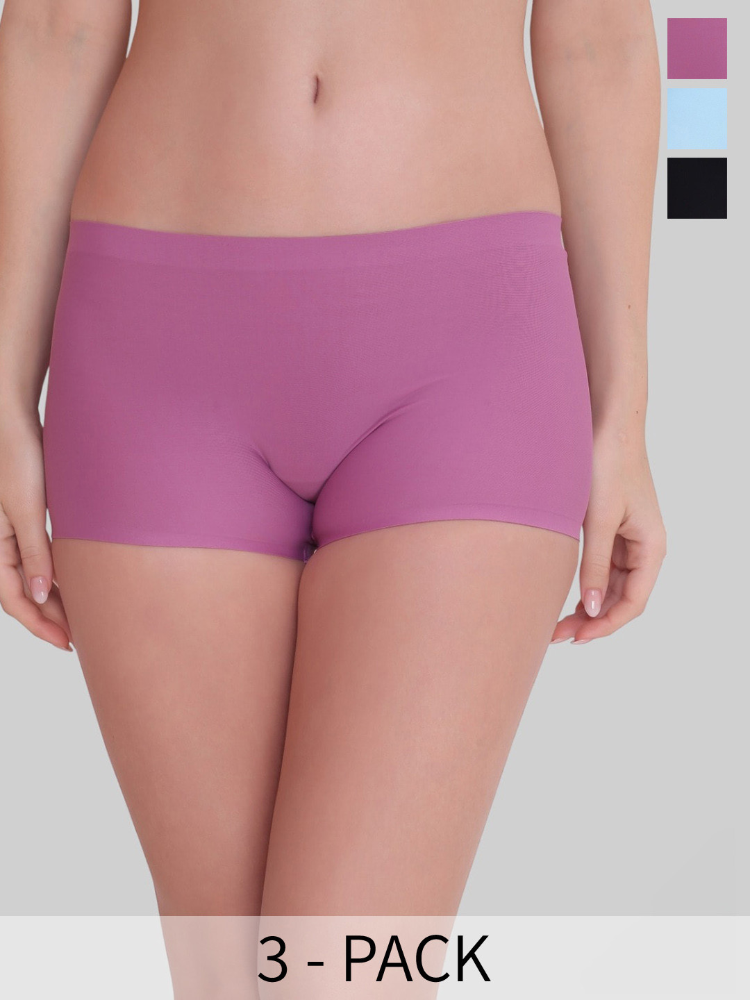 

PLUMBURY Pack Of 3 Seamless Boy Shorts Briefs, Purple