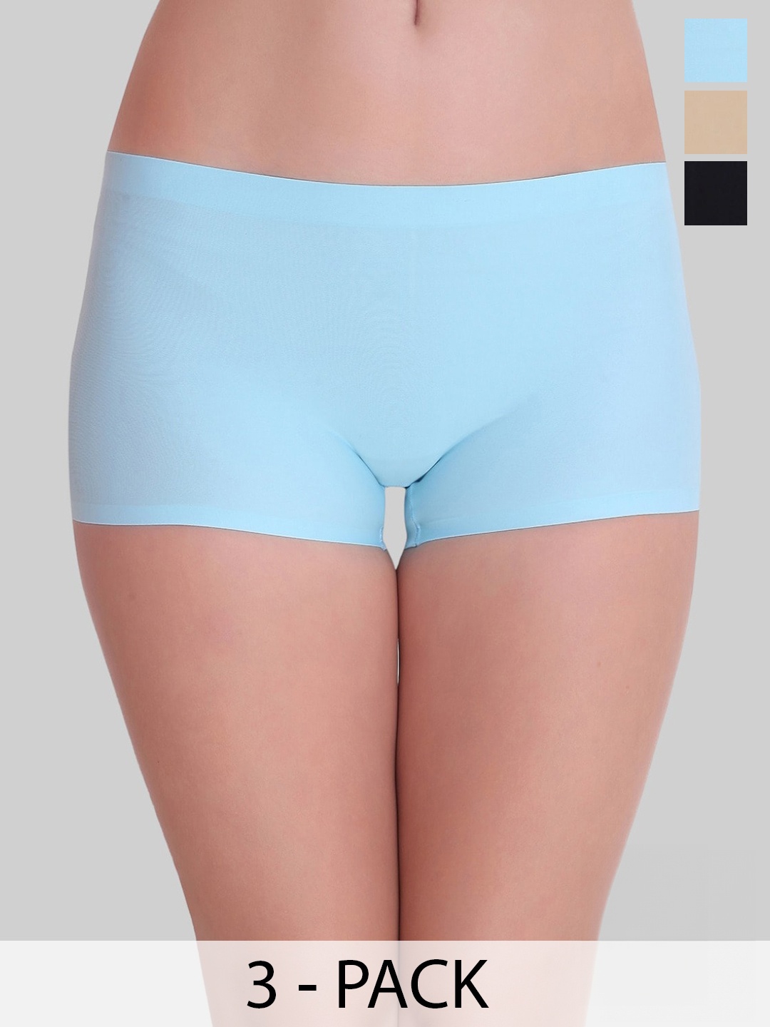 

PLUMBURY Pack Of 3 Seamless Anti Microbial Boy Shorts Briefs, Black