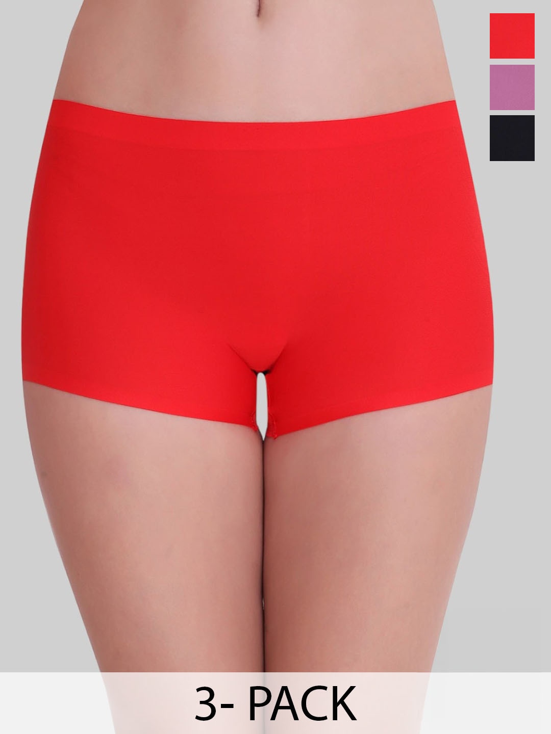 

PLUMBURY Pack Of 3 Seamless Anti Bacterial Boy Shorts Briefs, Red