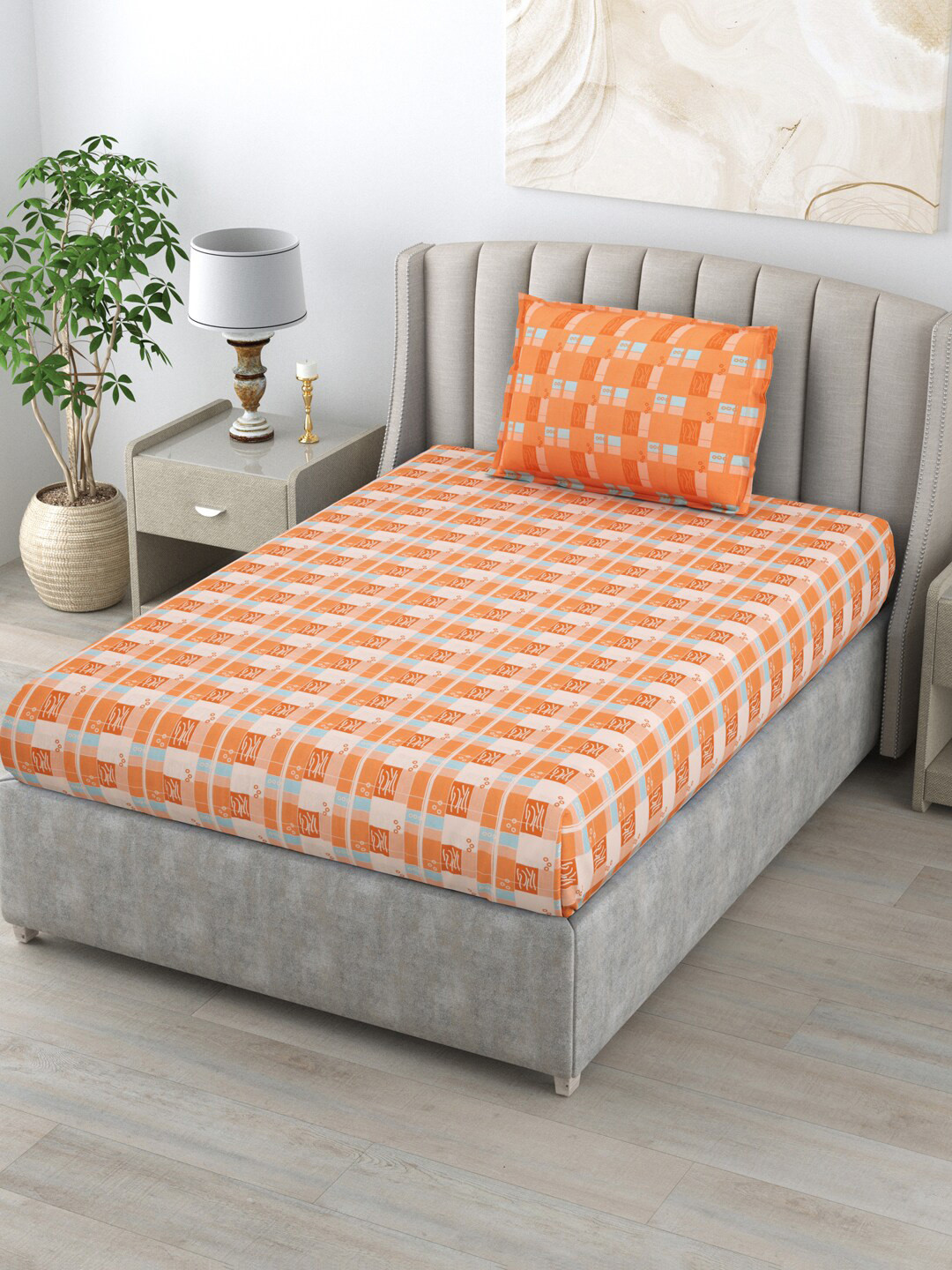

BOMBAY DYEING Blumen Orange Printed Cotton 120 TC Single Bedsheet with 1 Pillow Cover