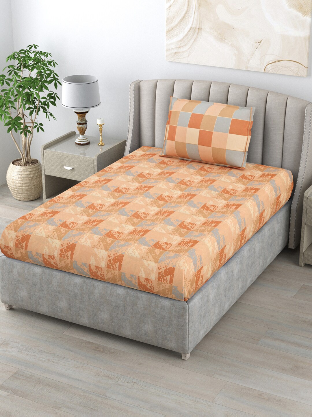 

BOMBAY DYEING Blumen Beige Printed Cotton 120 TC Single Bedsheet with 1 Pillow Cover